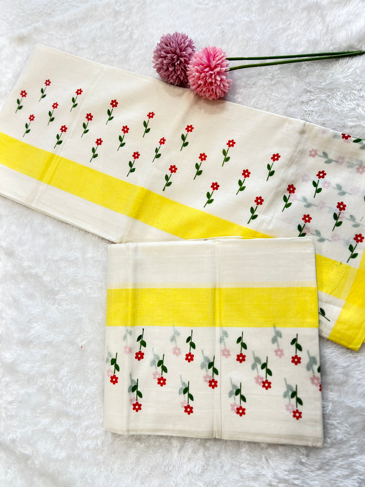 Hand Block Printed Kerala Cotton Set Mundu | PMCT144
