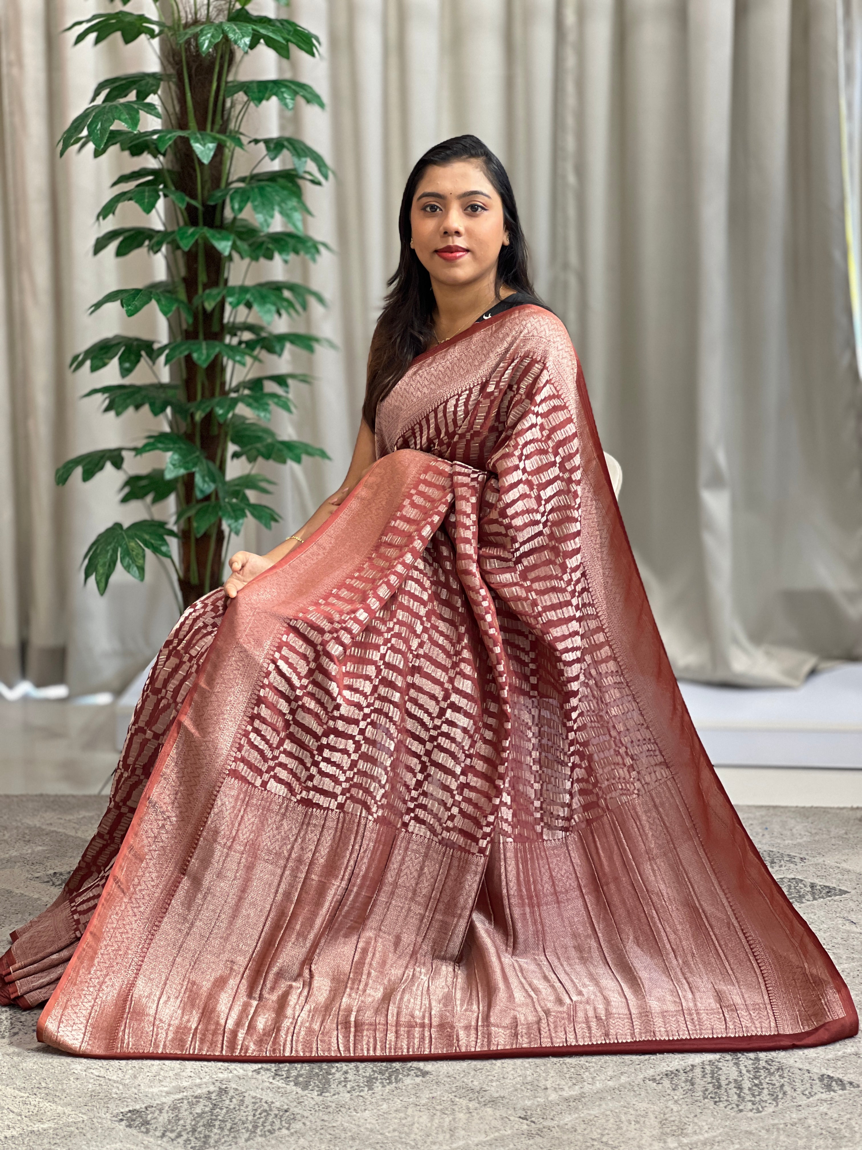 Geometrical Patterned Georgette Banarasi Saree | YNG1288