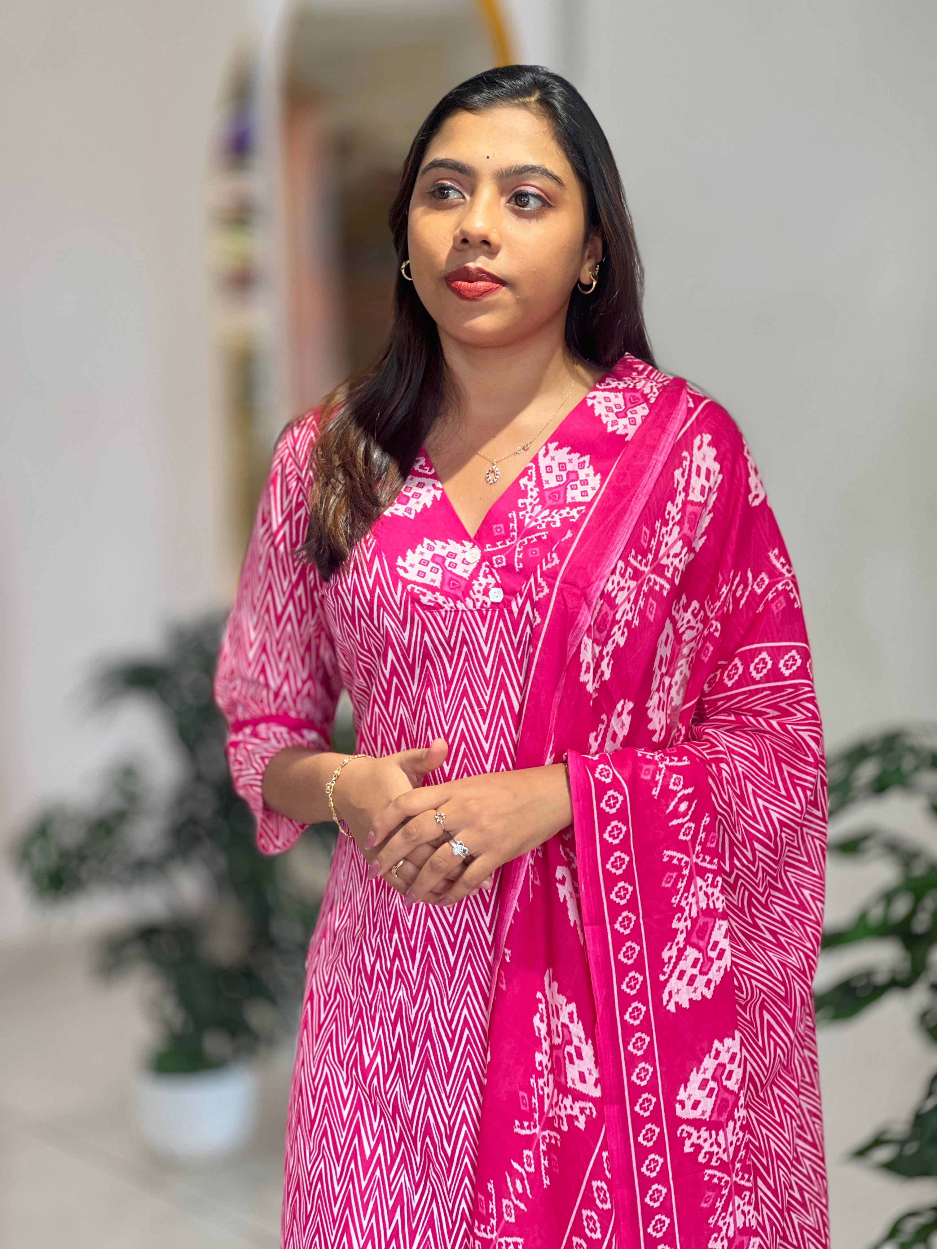 Zigzag Printed Cotton Kurta Set | NCF341