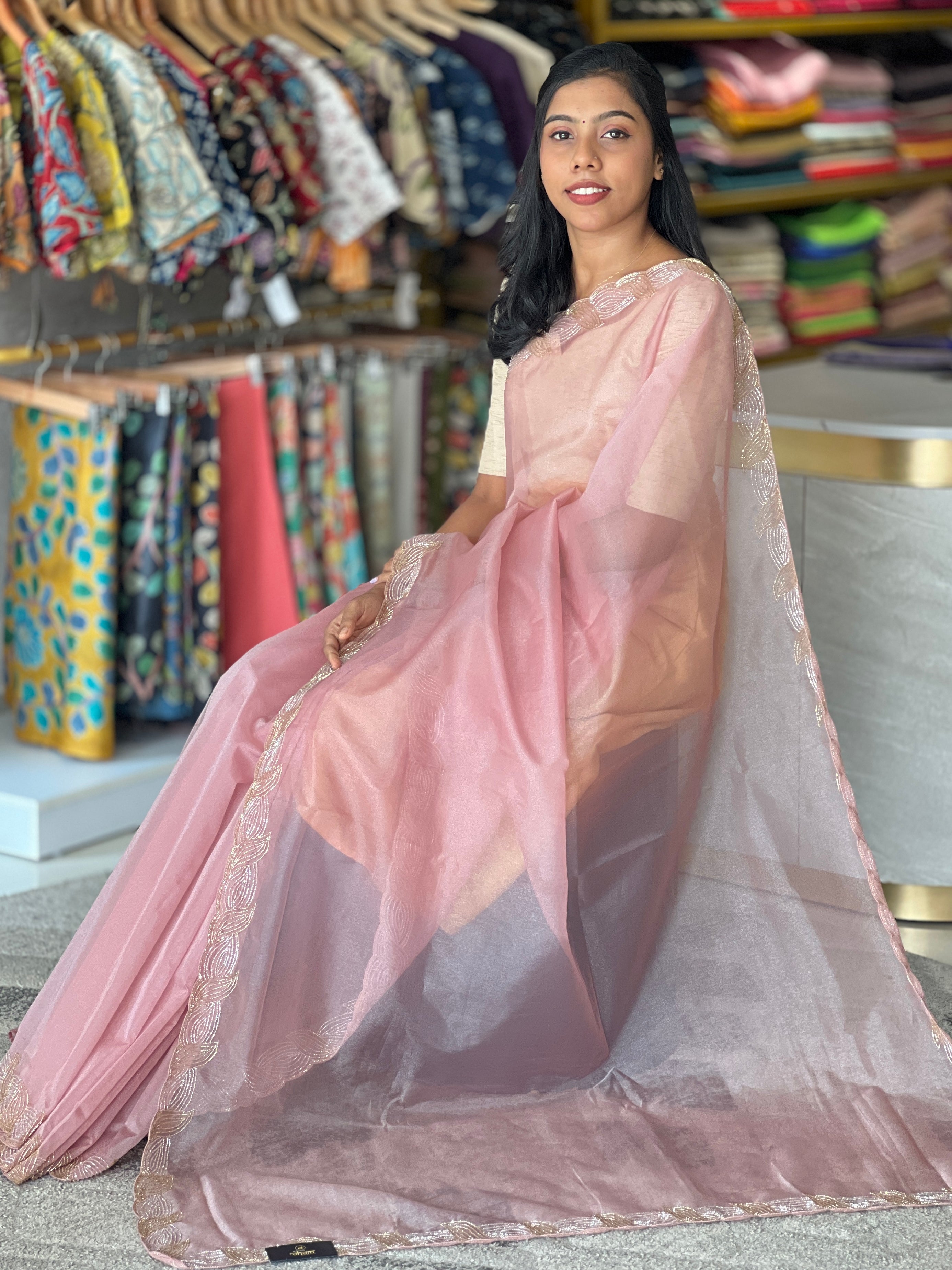 Embroidery Pattern Shimmer Organza Saree | SBP791