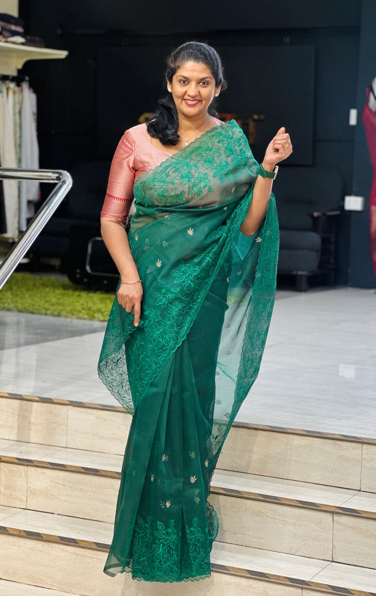 Floral Embroidered Organza Saree | ZSS533