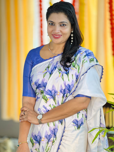 Floral Digital Print Placement Detailed Semi Silk Saree | HT204