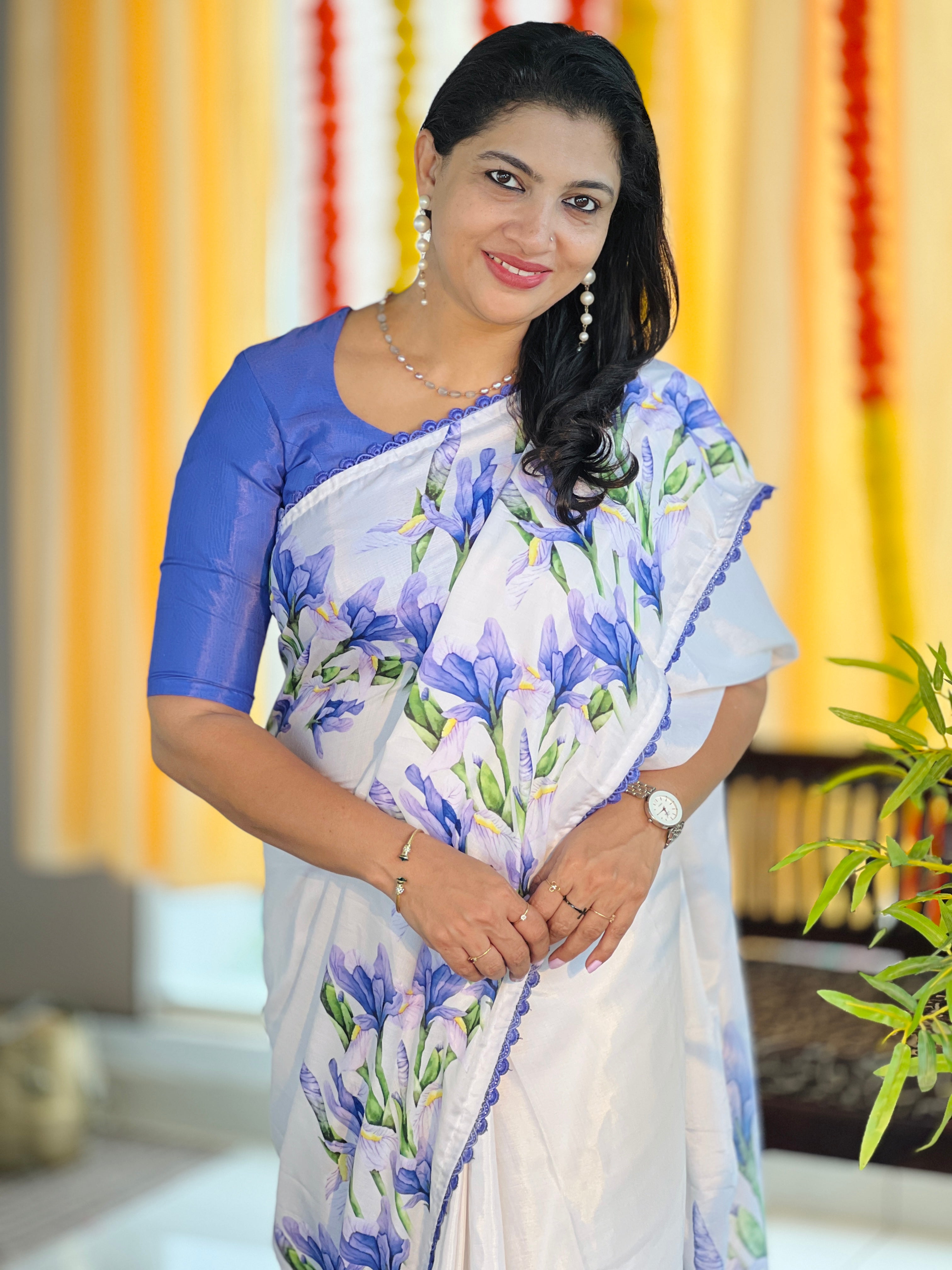 Floral Digital Print Placement Detailed Semi Silk Saree | HT204
