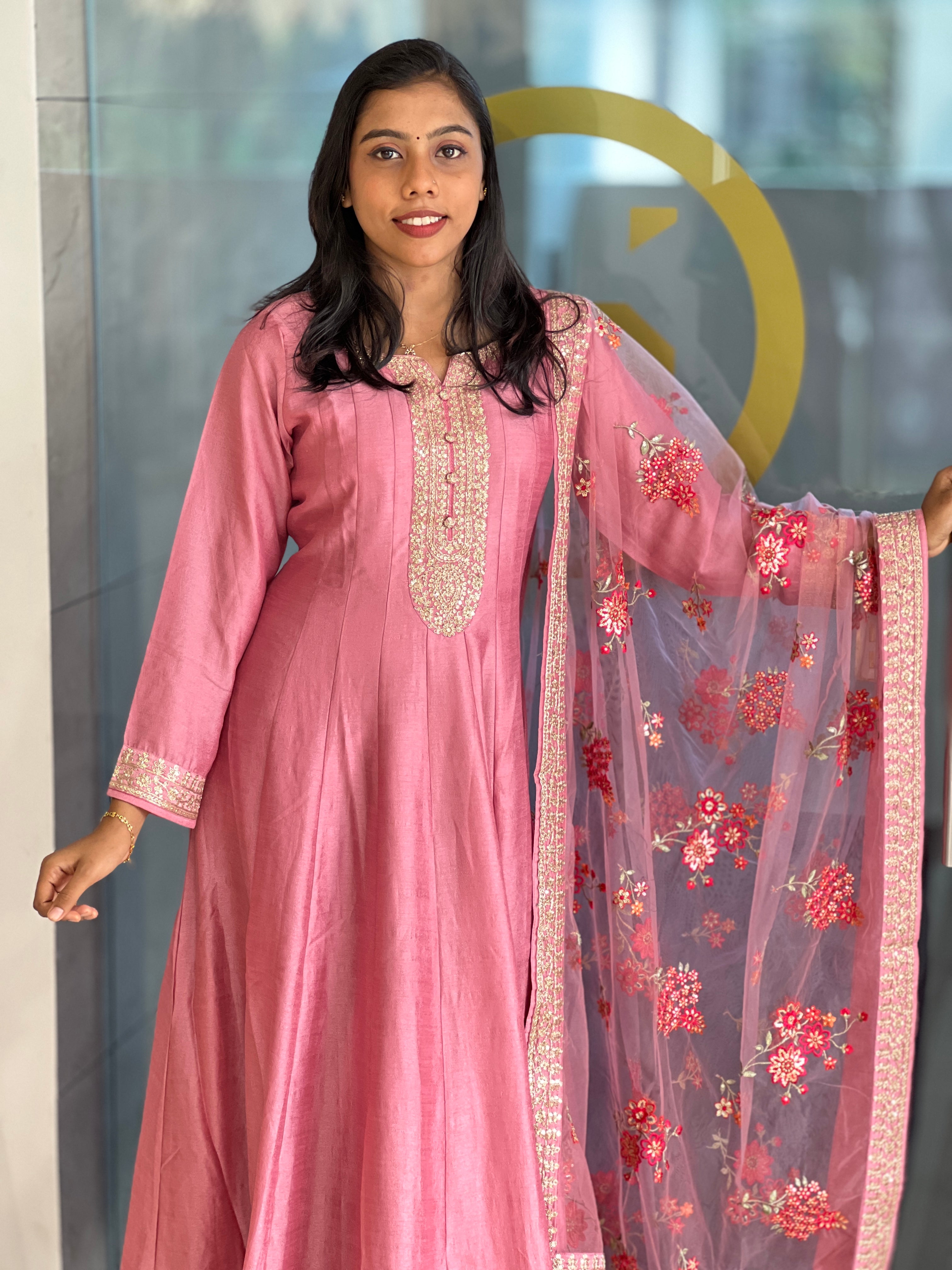 Zari Embroidered Dola Silk Kurta Top & Dupatta | FW277