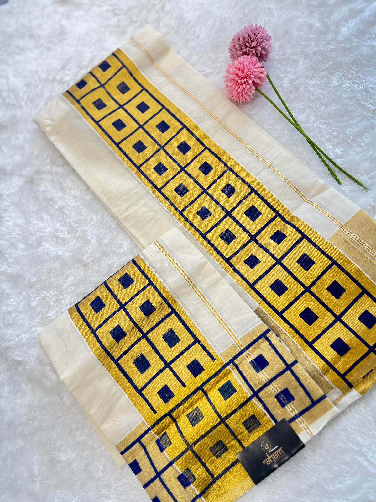 Geometric Pattern Kerala Cotton Set Mundu | PMCT133