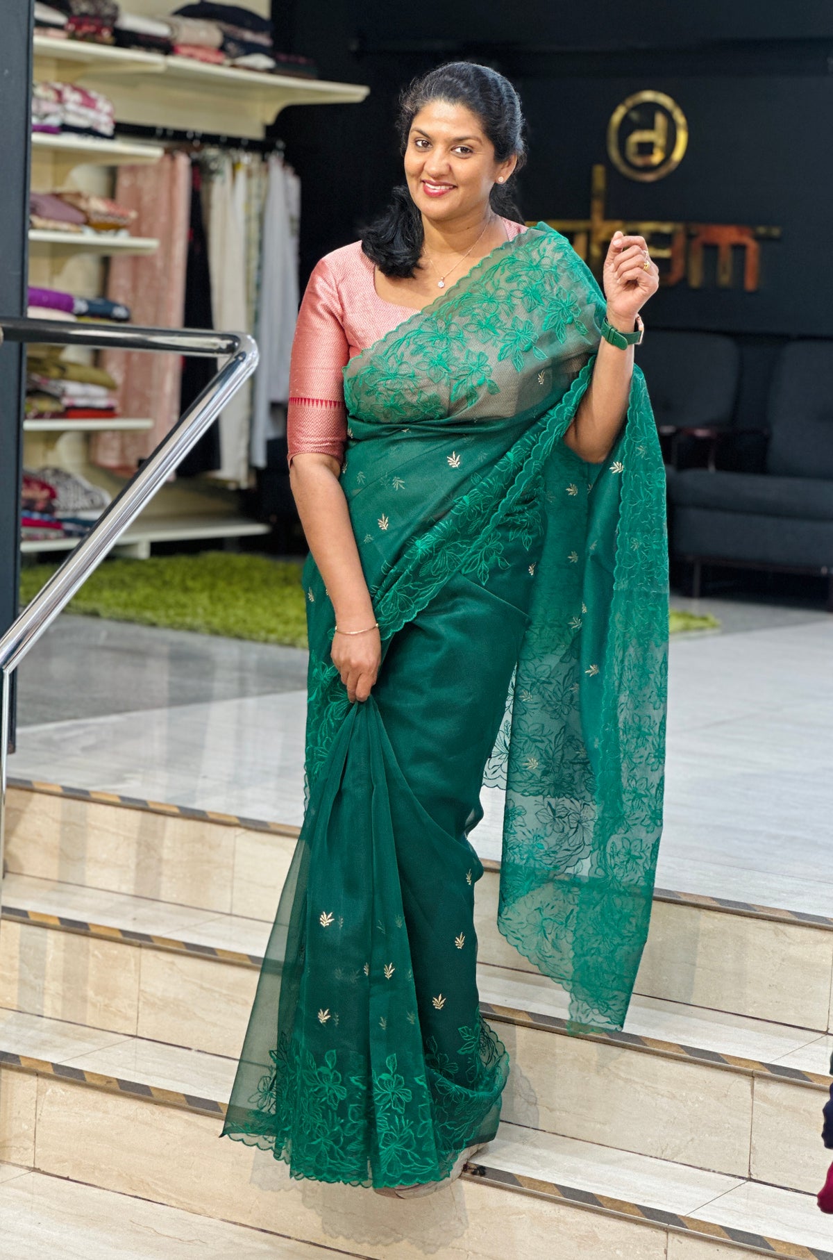 Floral Embroidered Organza Saree | ZSS533