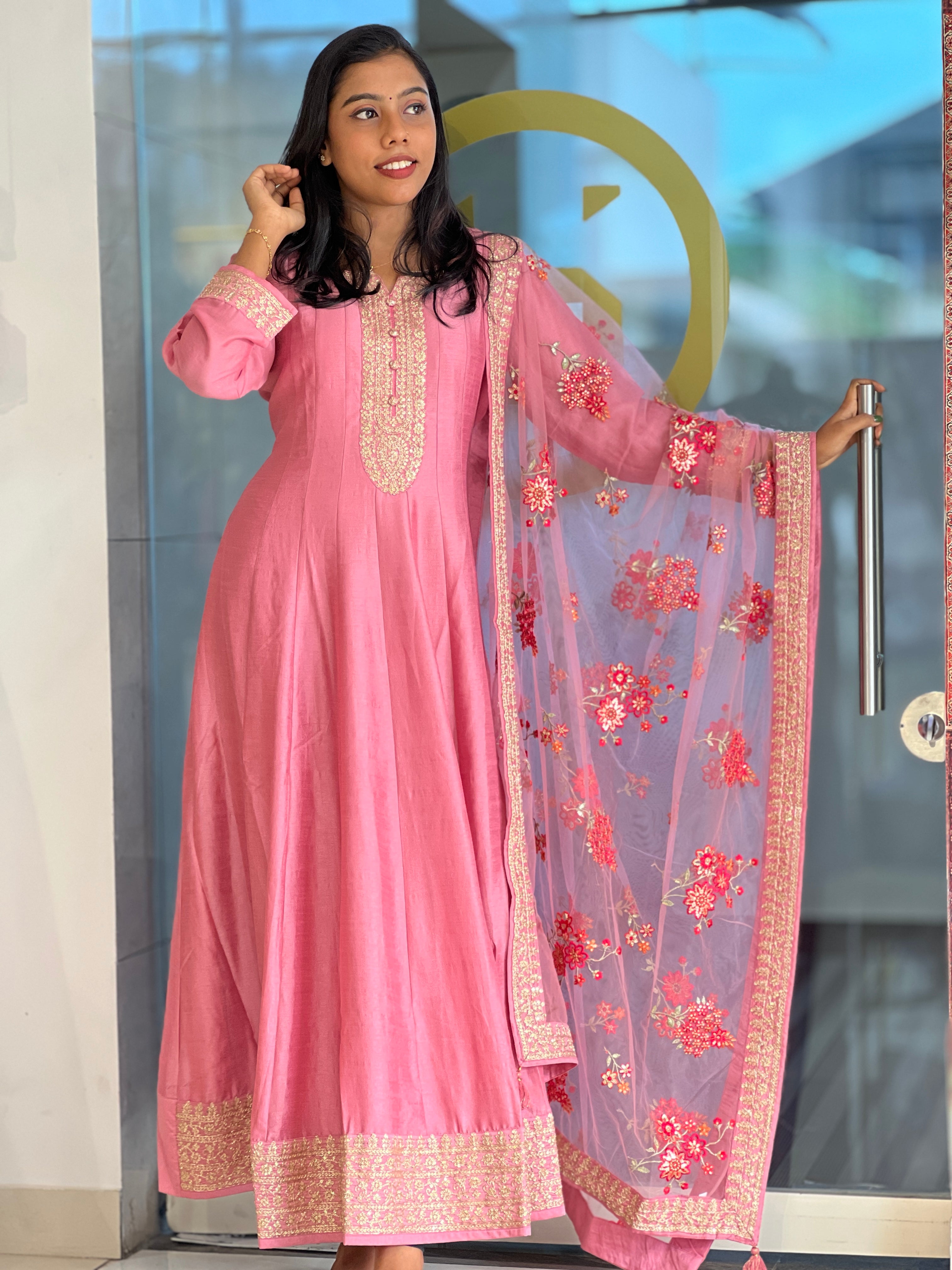 Zari Embroidered Dola Silk Kurta Top & Dupatta | FW277