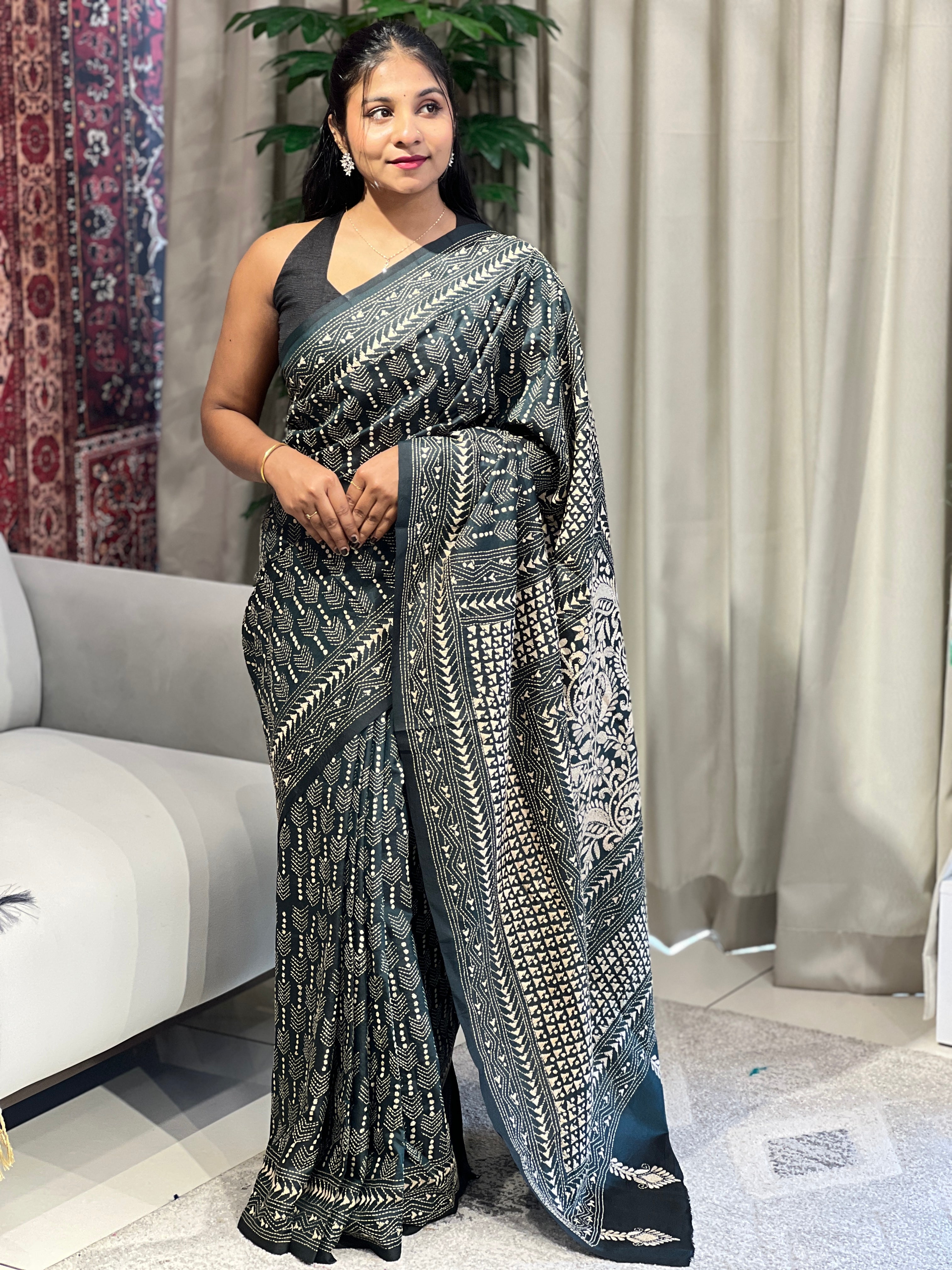 Nakshi Kantha Embroidered Bangalore Silk Saree | AYD147