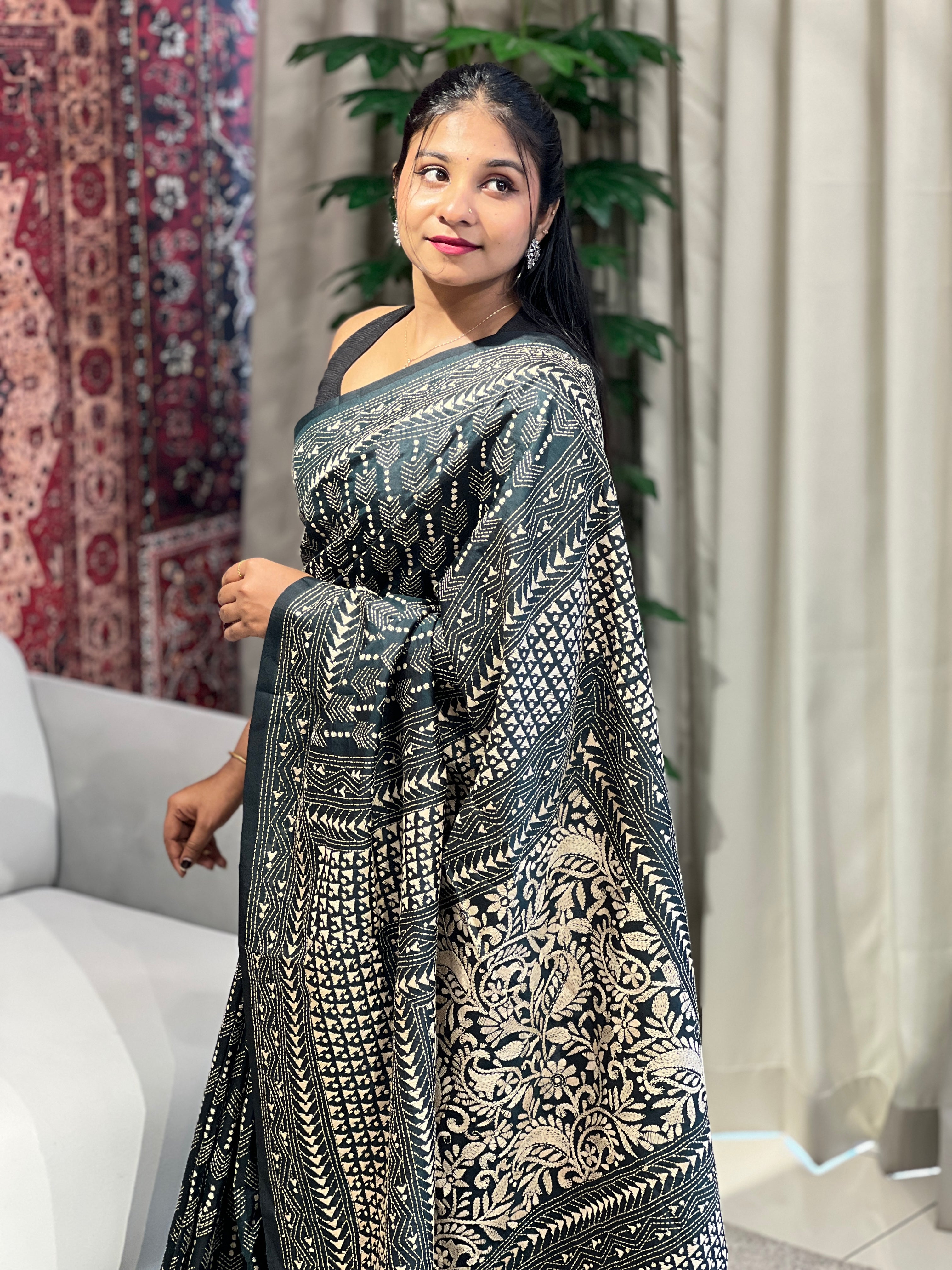 Nakshi Kantha Embroidered Bangalore Silk Saree | AYD147