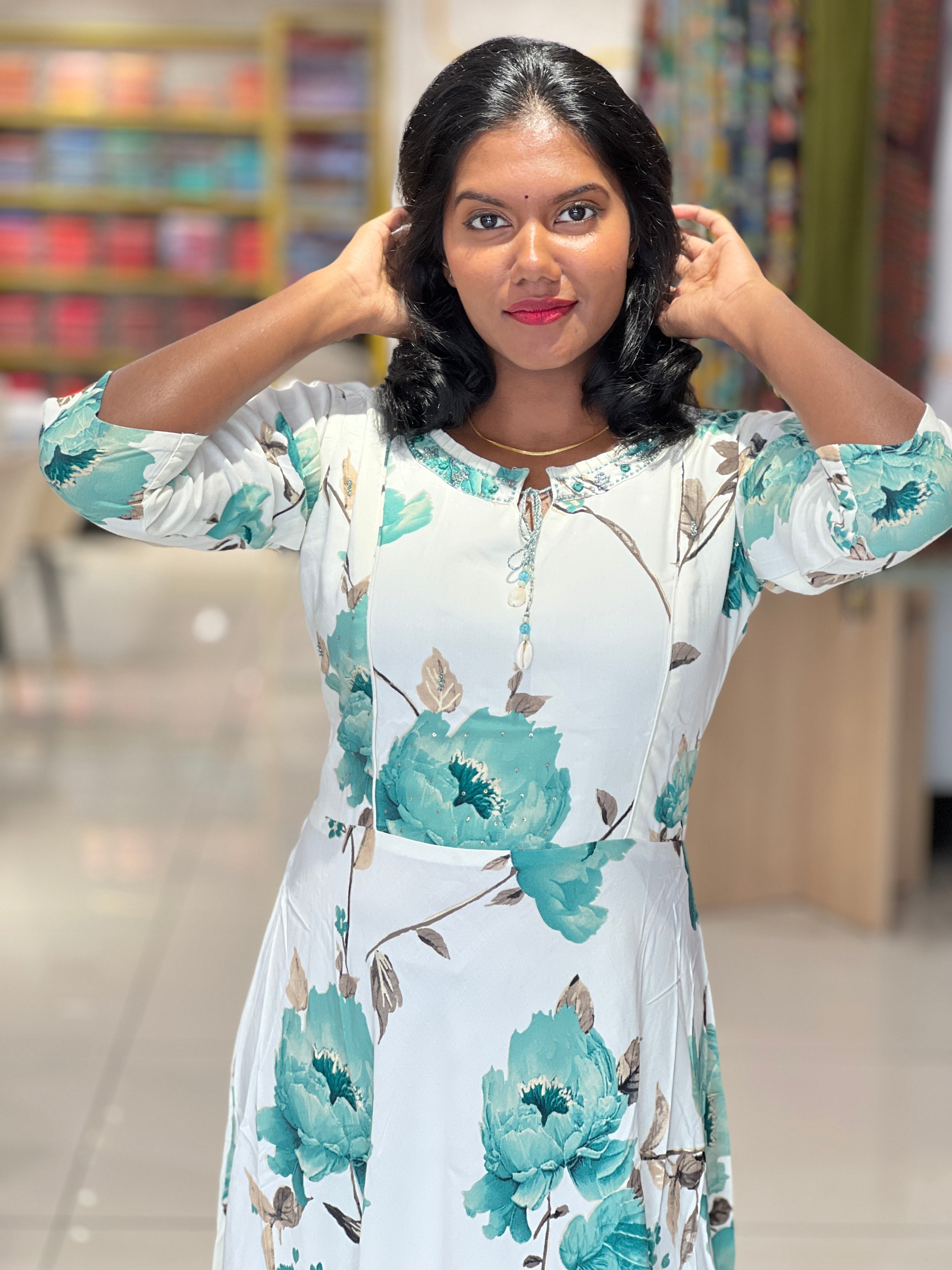 Digital Print With Sequence Highlighted Rayon Finish Kurta | FW296