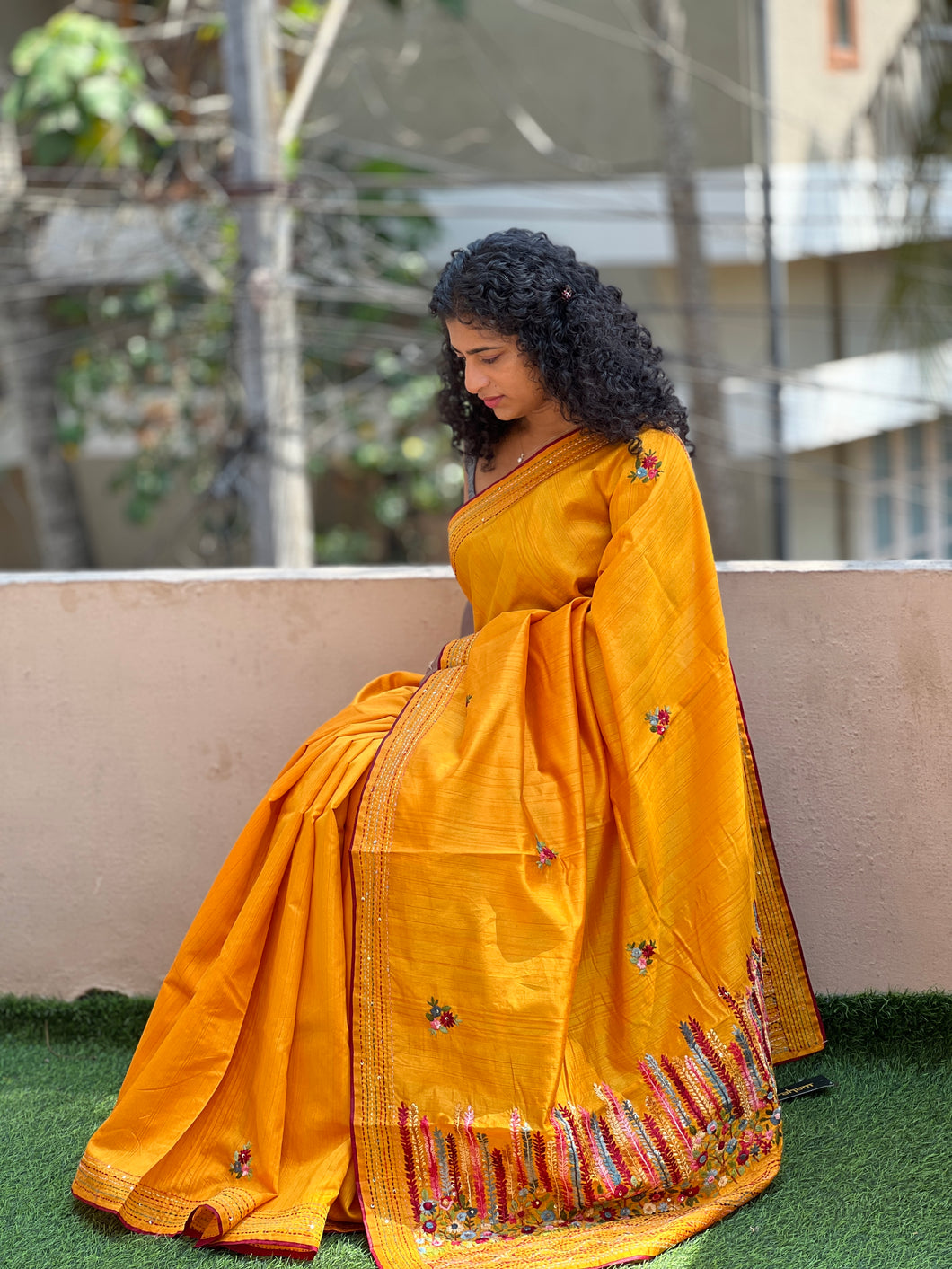 Embroidered Semi Tussar Saree | BLD191