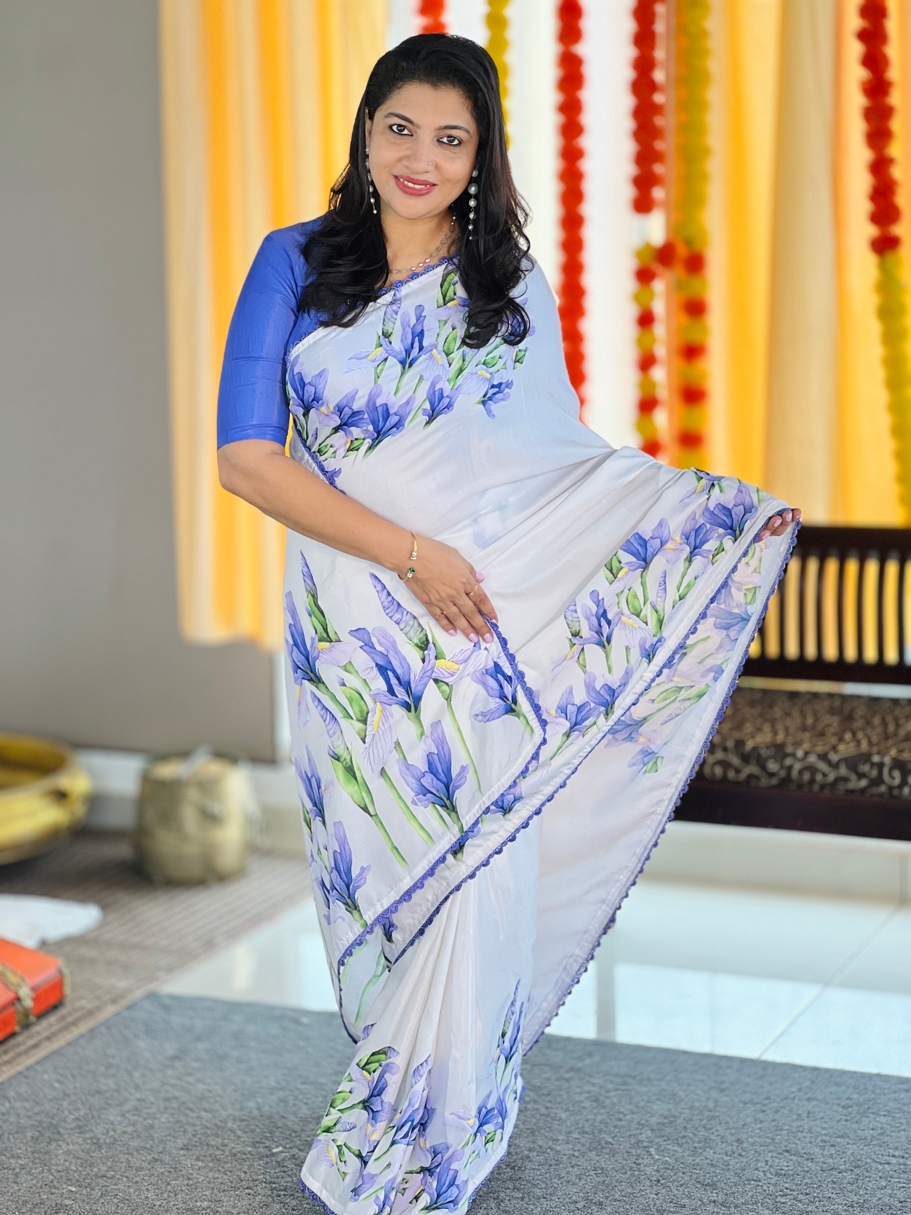 Floral Digital Print Placement Detailed Semi Silk Saree | HT204