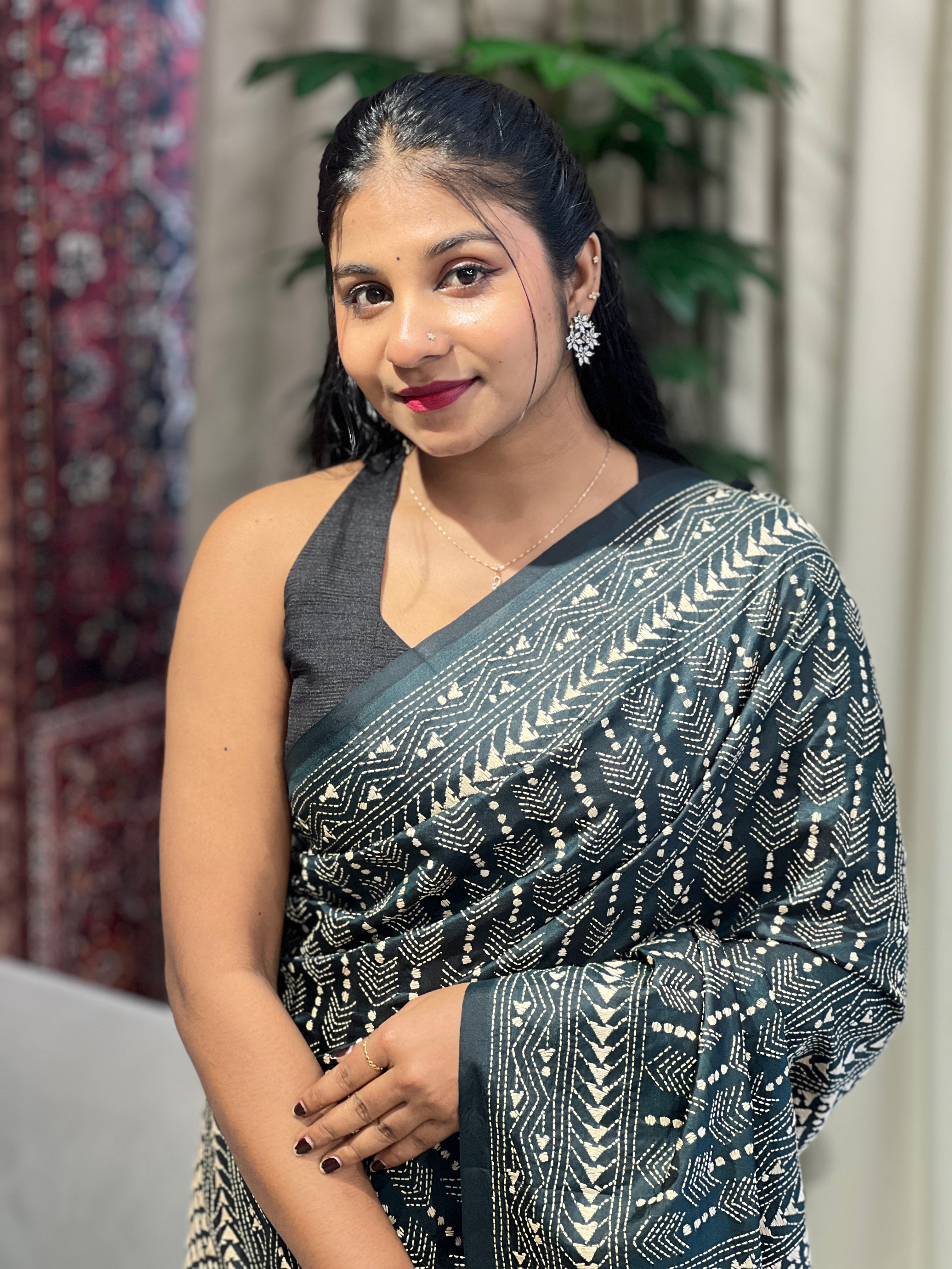 Nakshi Kantha Embroidered Bangalore Silk Saree | AYD147