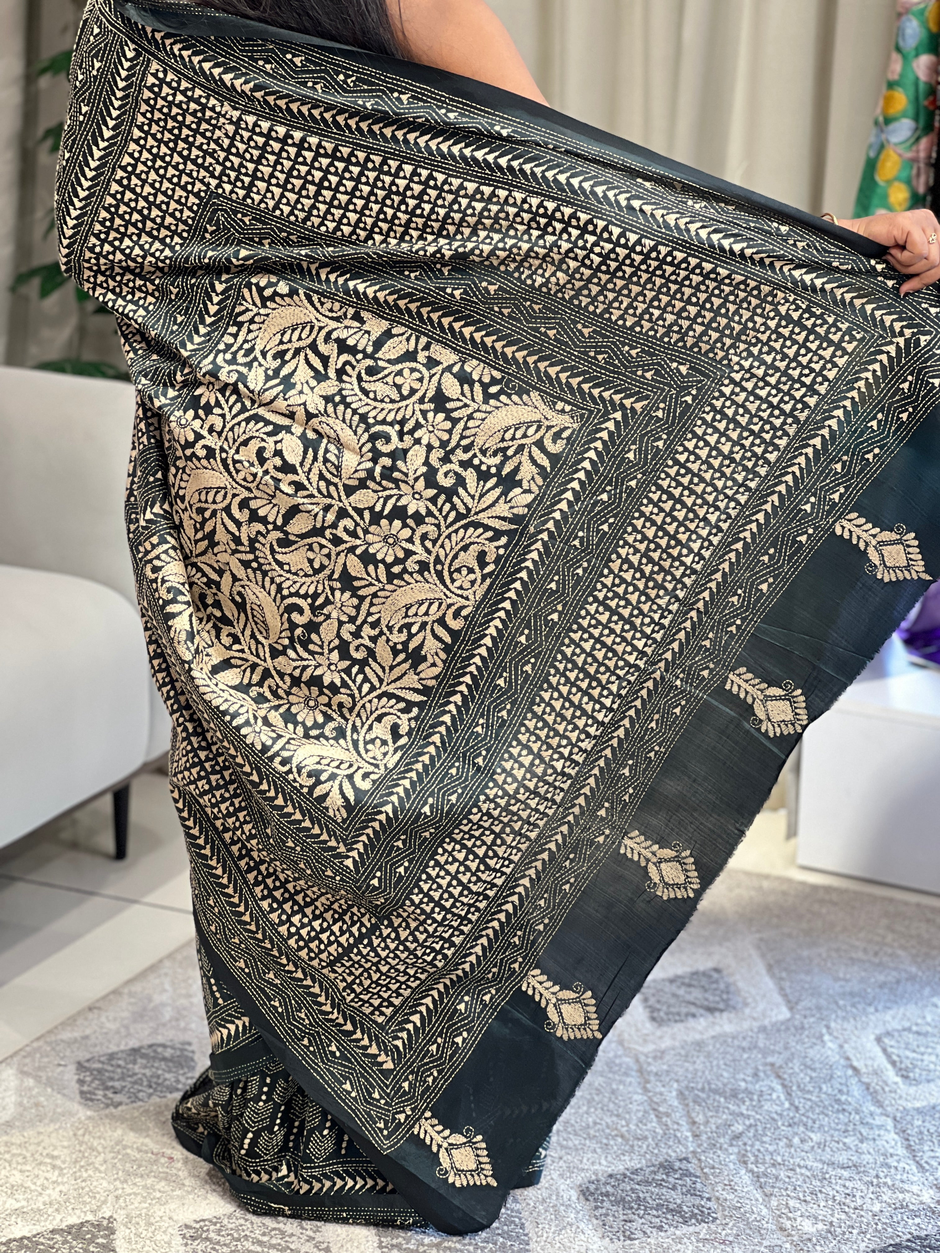 Nakshi Kantha Embroidered Bangalore Silk Saree | AYD147