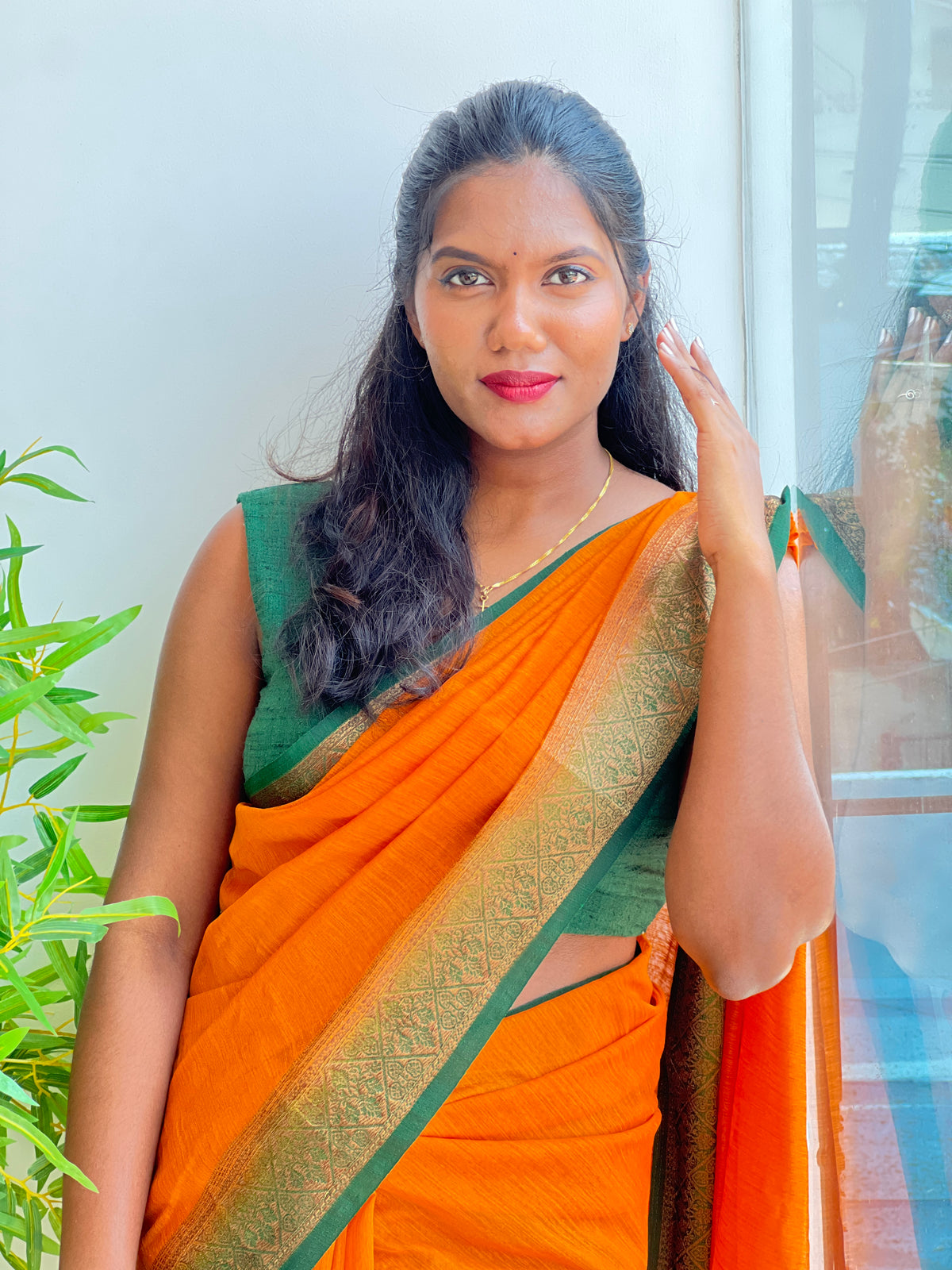 Golden Zari Weaved Border Pattern Cotton Silk Saree | YNG1317