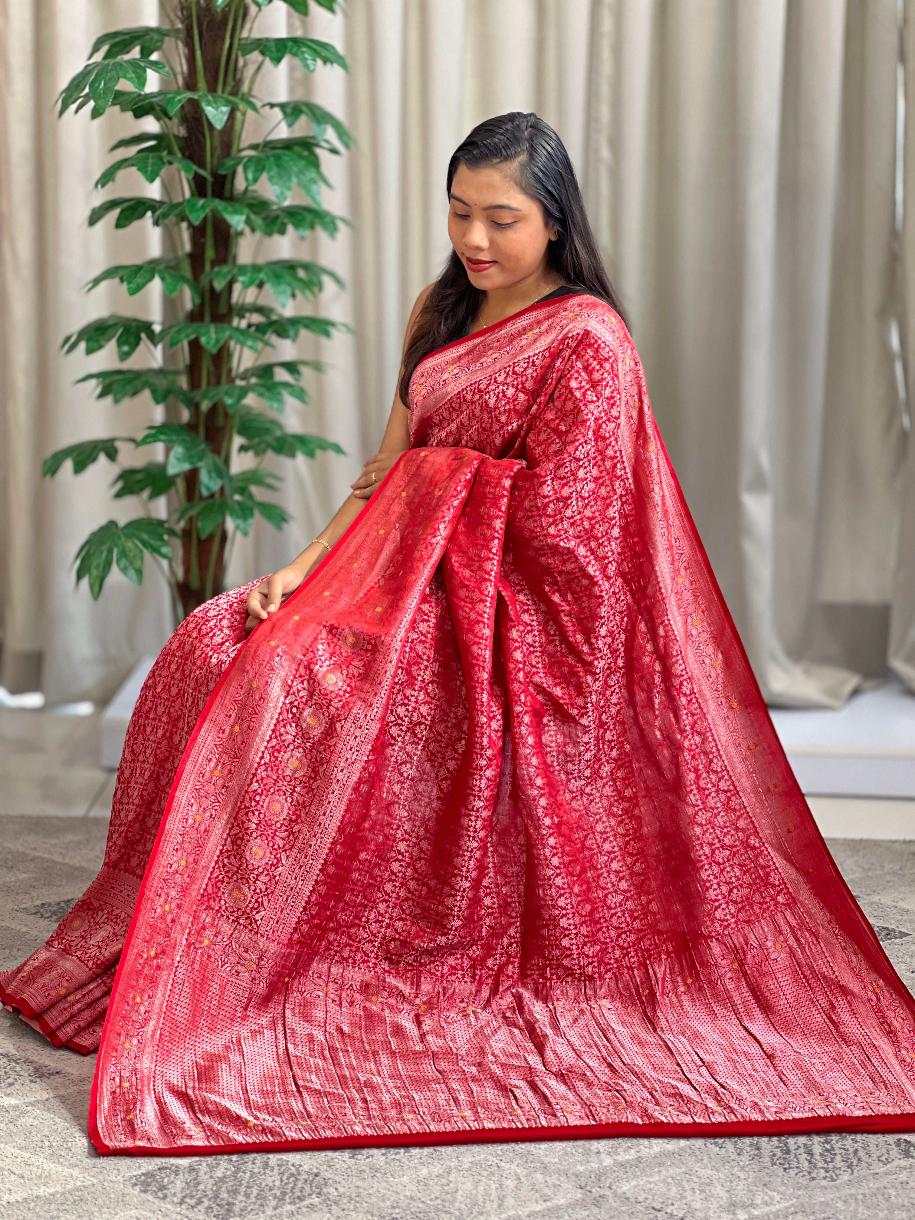 Traditional Meenakari Buta Georgette Banarasi Saree | YNG1270