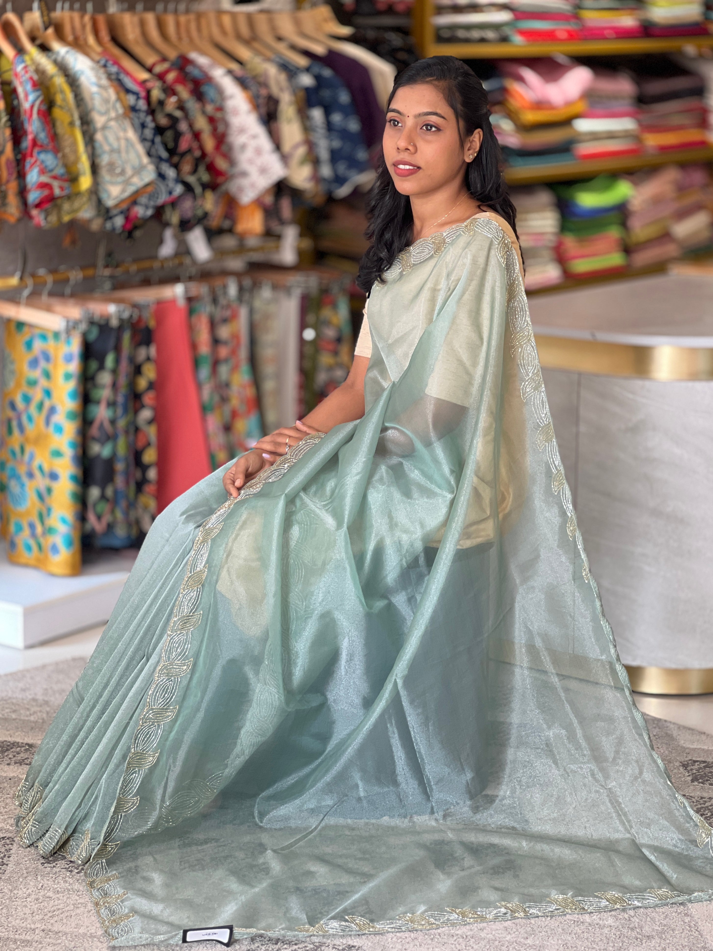 Embroidery Pattern Shimmer Organza Saree  | SBP794
