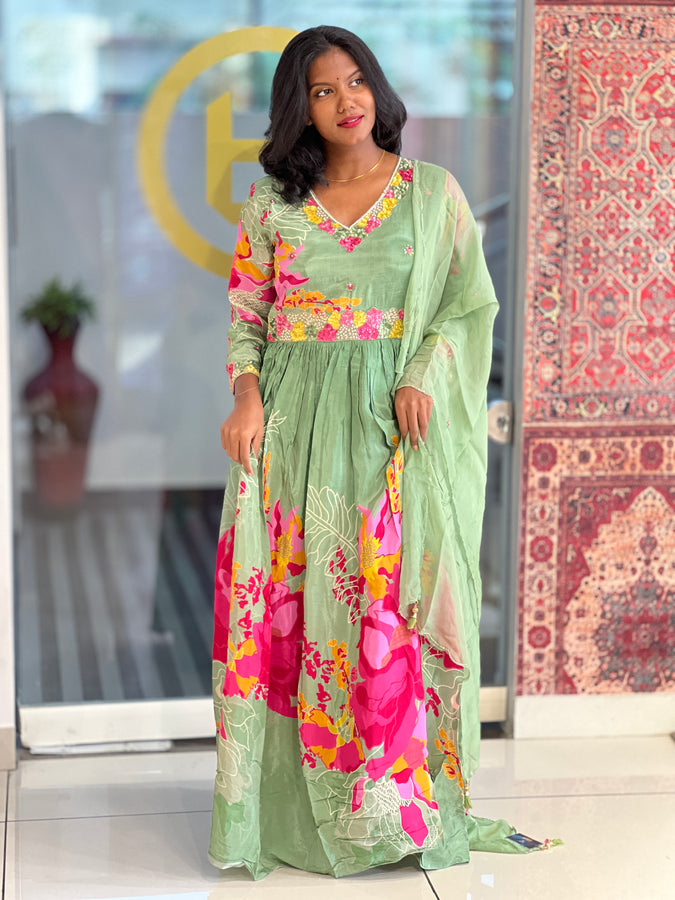 Digital Print With Hand Embroidery Highlighted Muslin Silk Top & Dupatta | FW282
