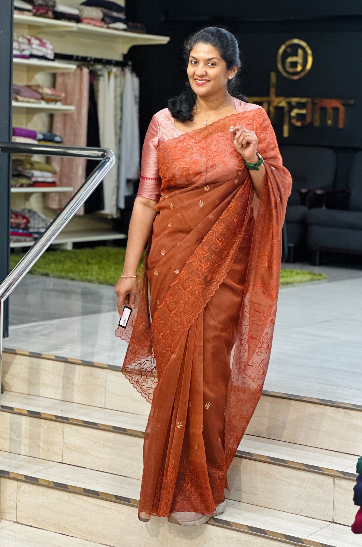 Floral Embroidered Organza Saree | ZSS532