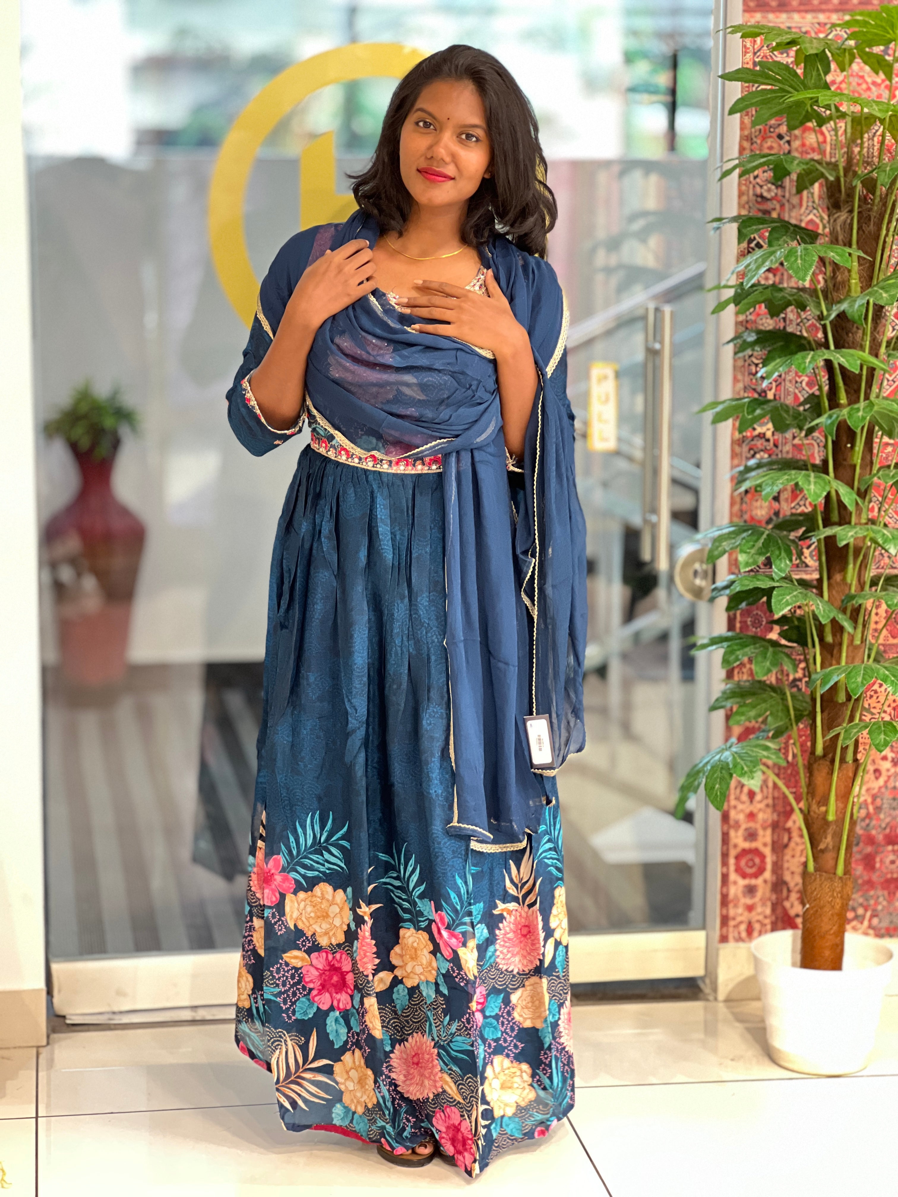 Print With embroidery Highlighted Georgette Top & Dupatta | FW283