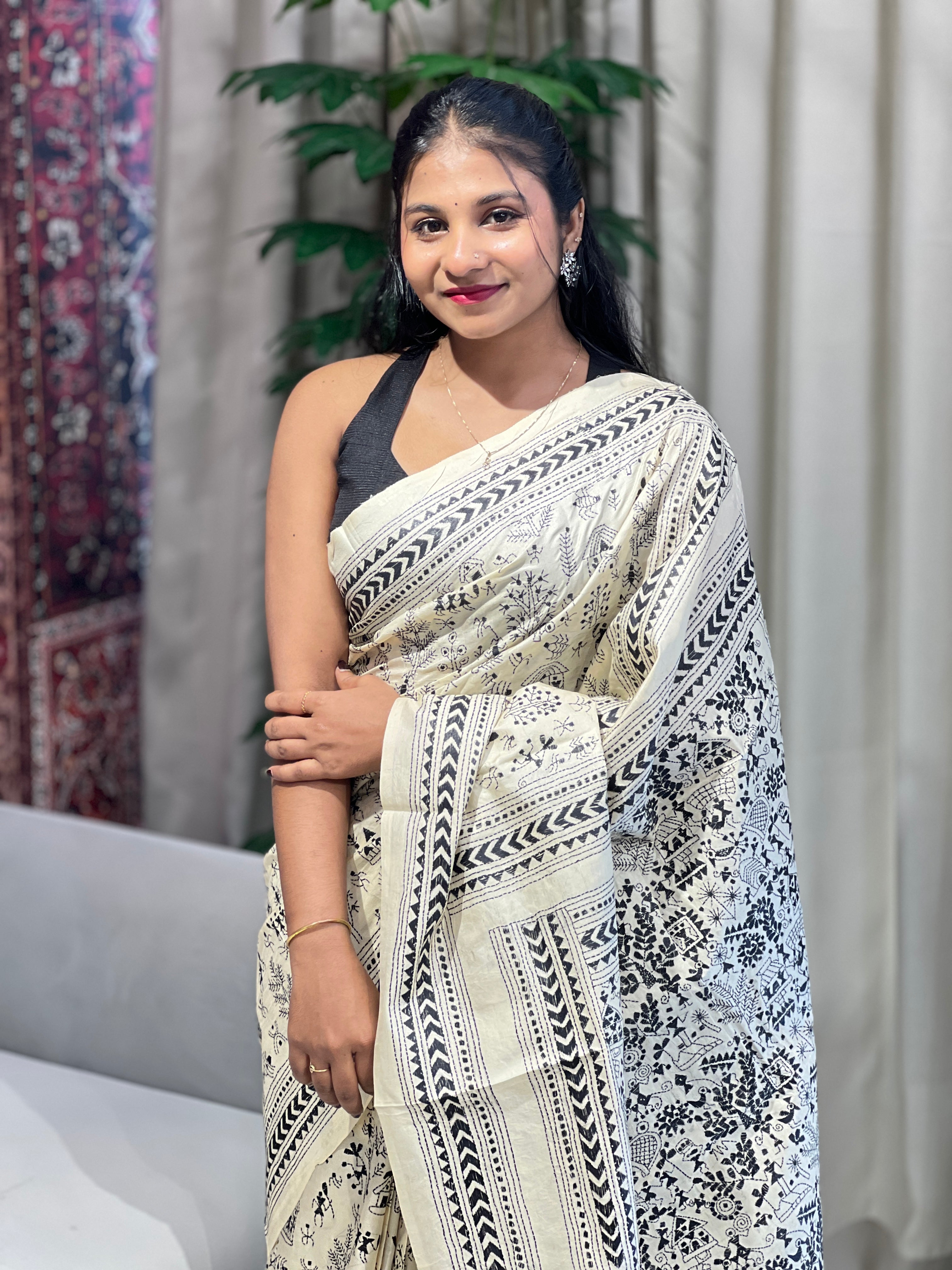 Hand Kantha Embroidered Tussar Saree | AYD154