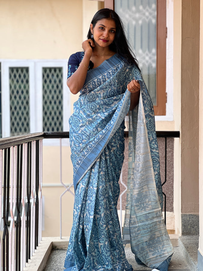 Batik Inspired Printed Semi Silk Saree | KSD126