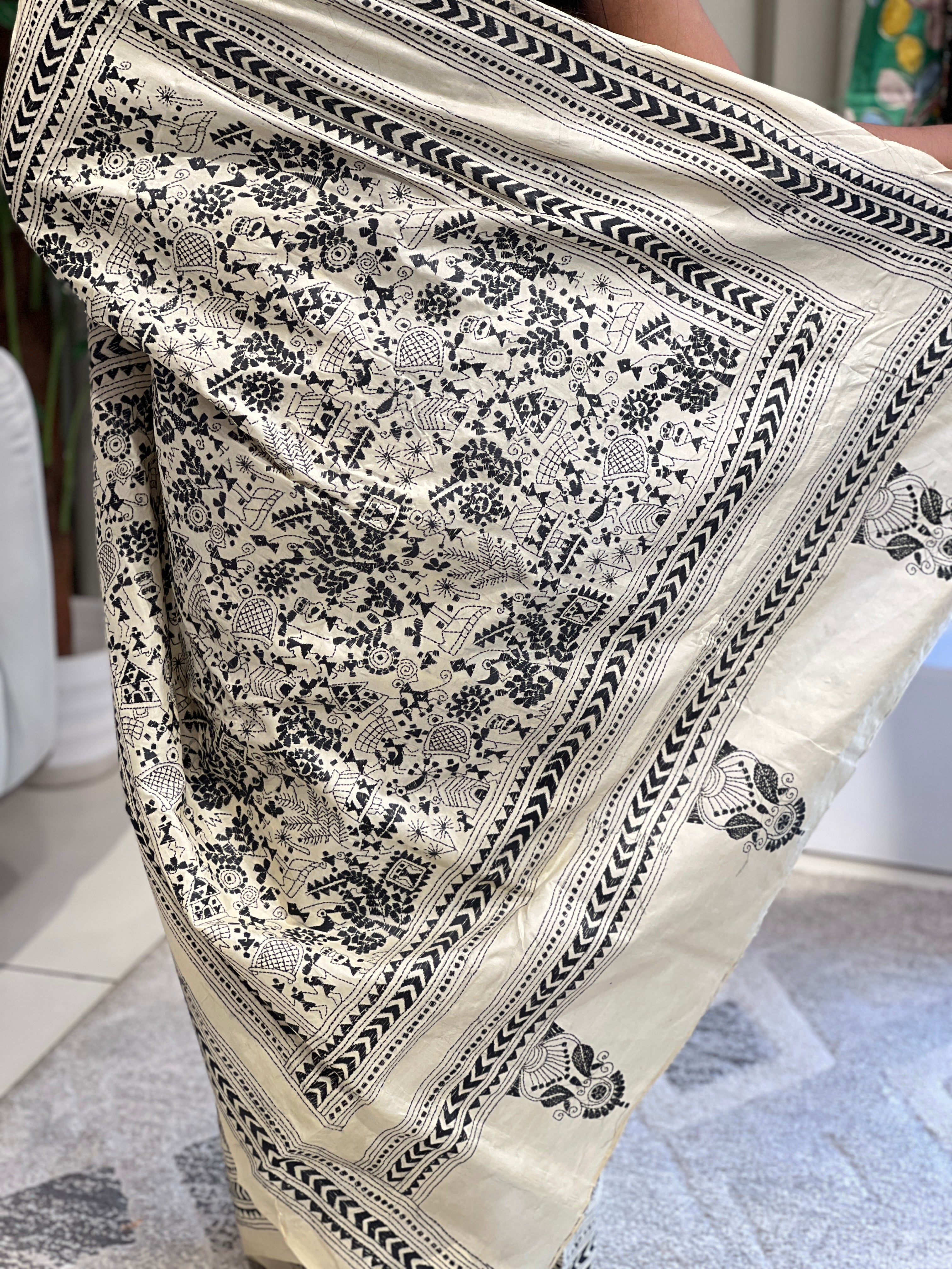 Hand Kantha Embroidered Tussar Saree | AYD154