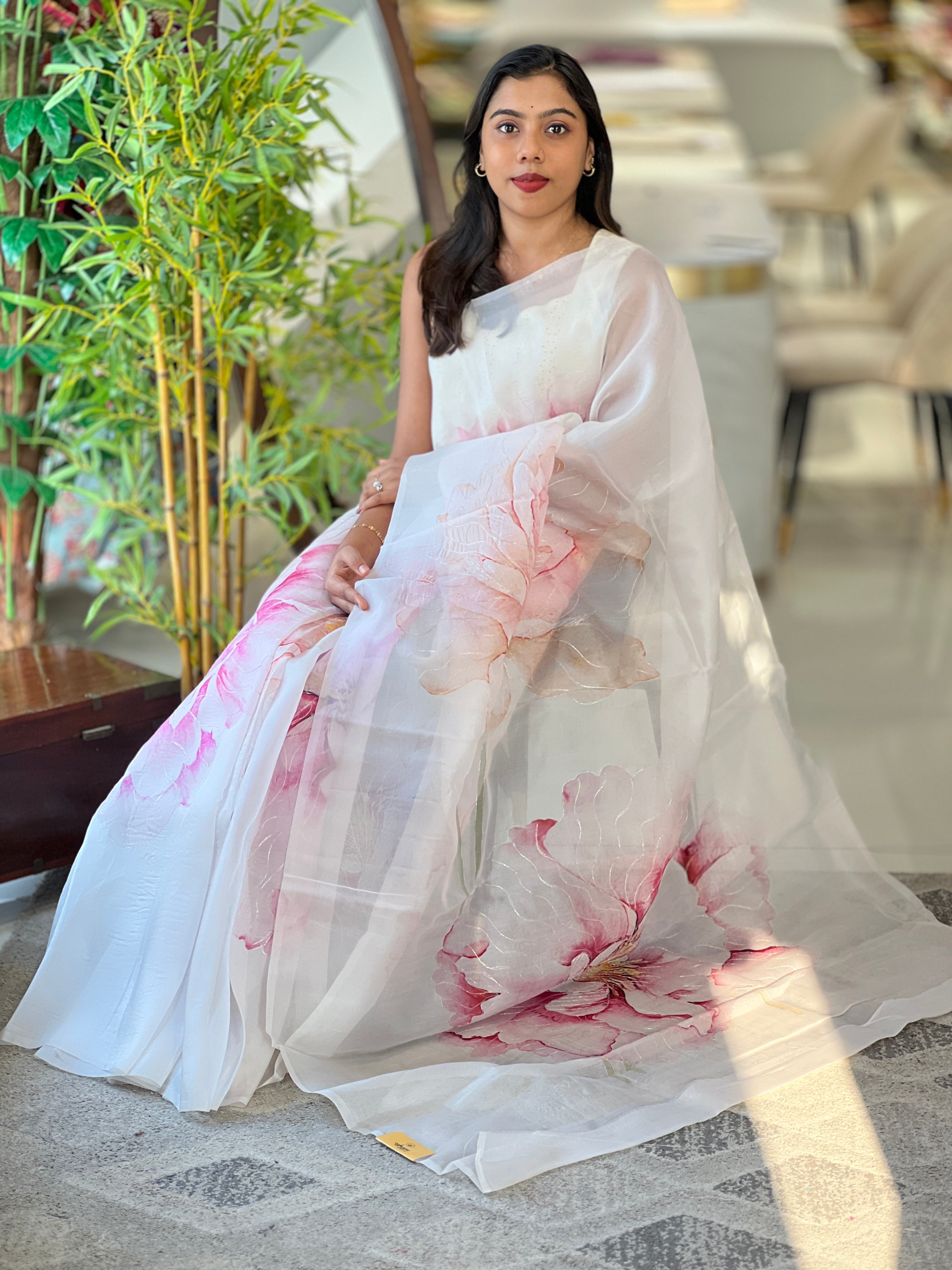 Digital Printed Floral Detailed Organza Saree | MM517