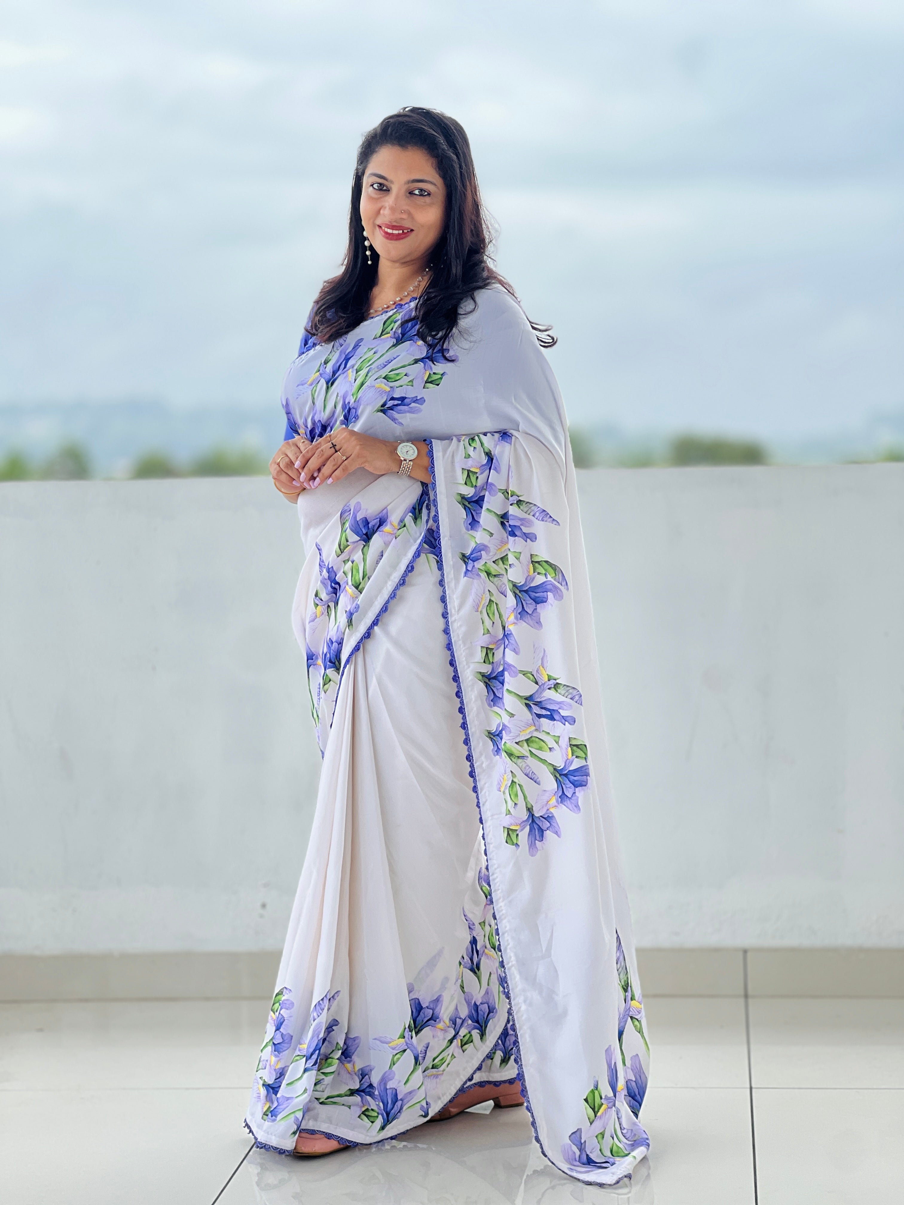 Floral Digital Print Placement Detailed Semi Silk Saree | HT204