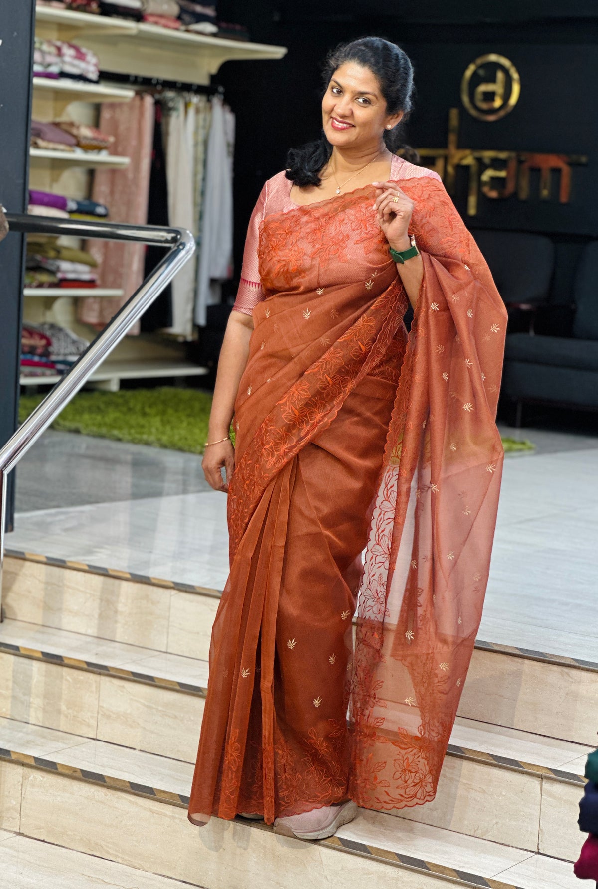 Floral Embroidered Organza Saree | ZSS532