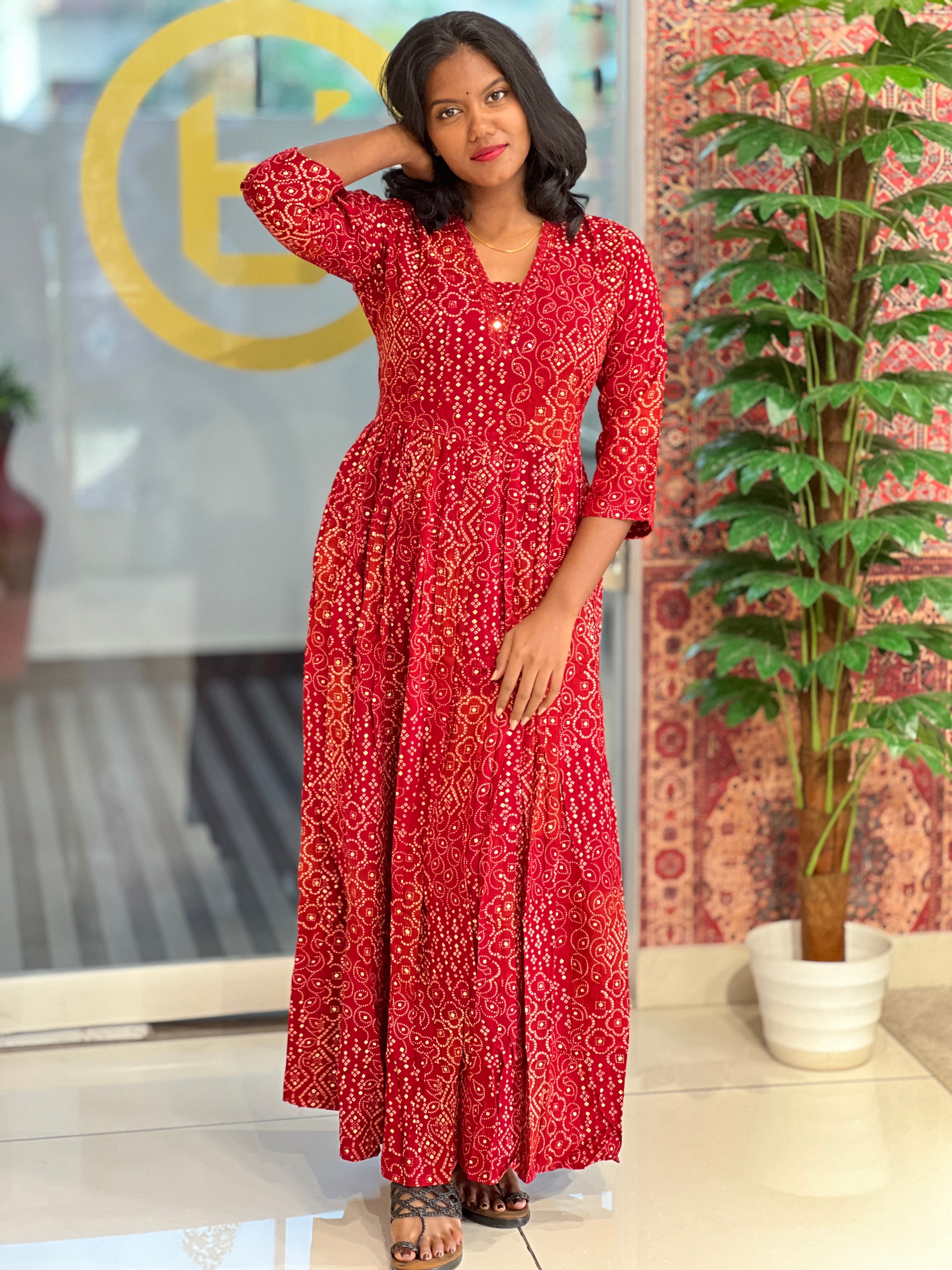 Bandhani Printed Rayon A-Line Kurta | FW293