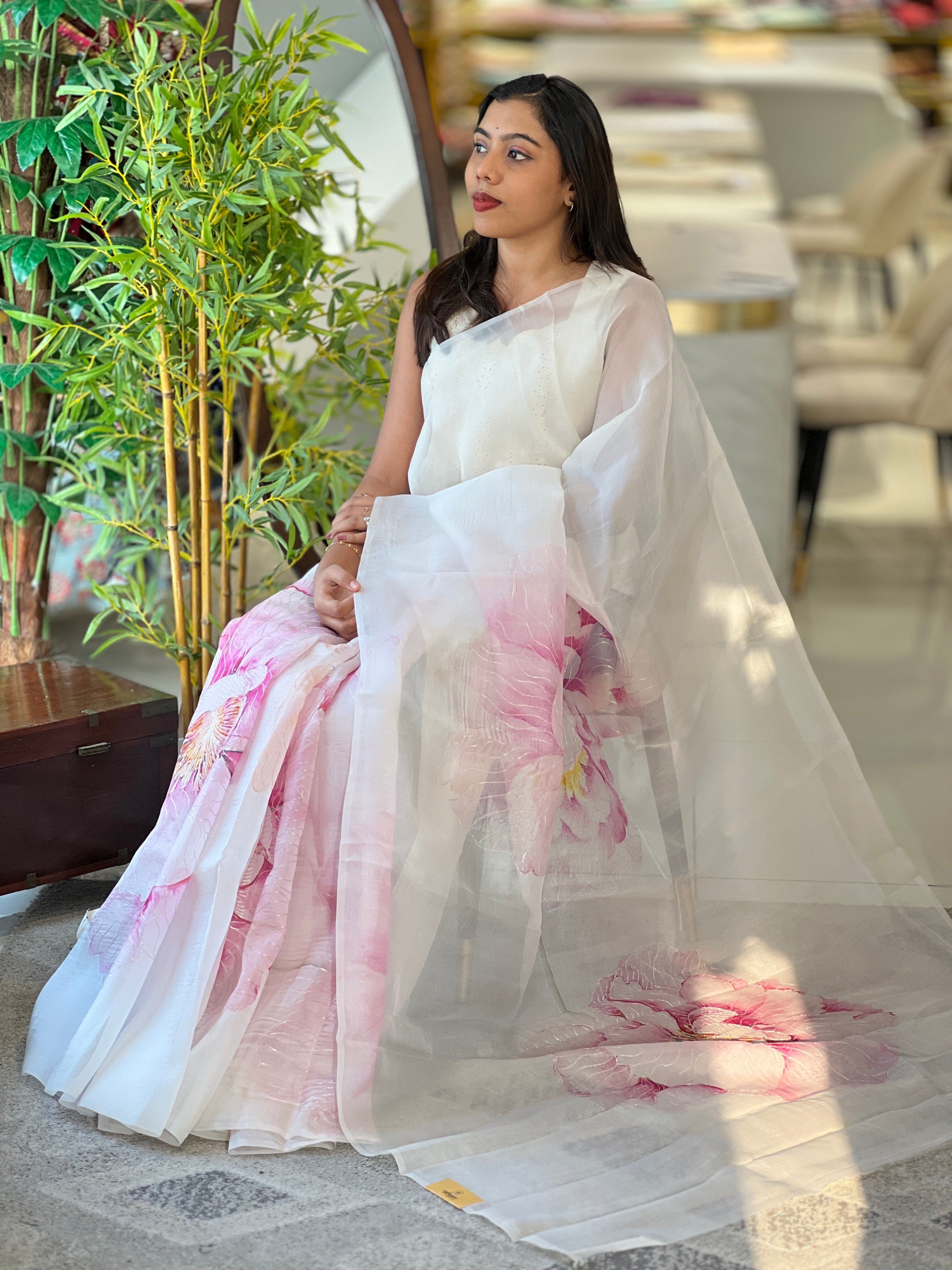 Digital Printed Floral Detailed Organza Saree | MM514