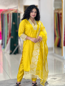 Point Embroidery Detailed Semi Silk Kurta Set | FW240