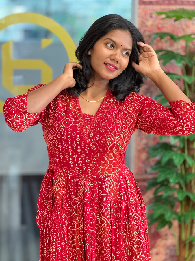 Bandhani Printed Rayon A-Line Kurta | FW293