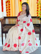 Digital Print With Applique Detailed Semi Tussar Saree | HT208