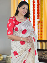 Digital Print With Applique Detailed Semi Tussar Saree | HT208