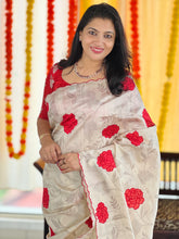 Digital Print With Applique Detailed Semi Tussar Saree | HT208
