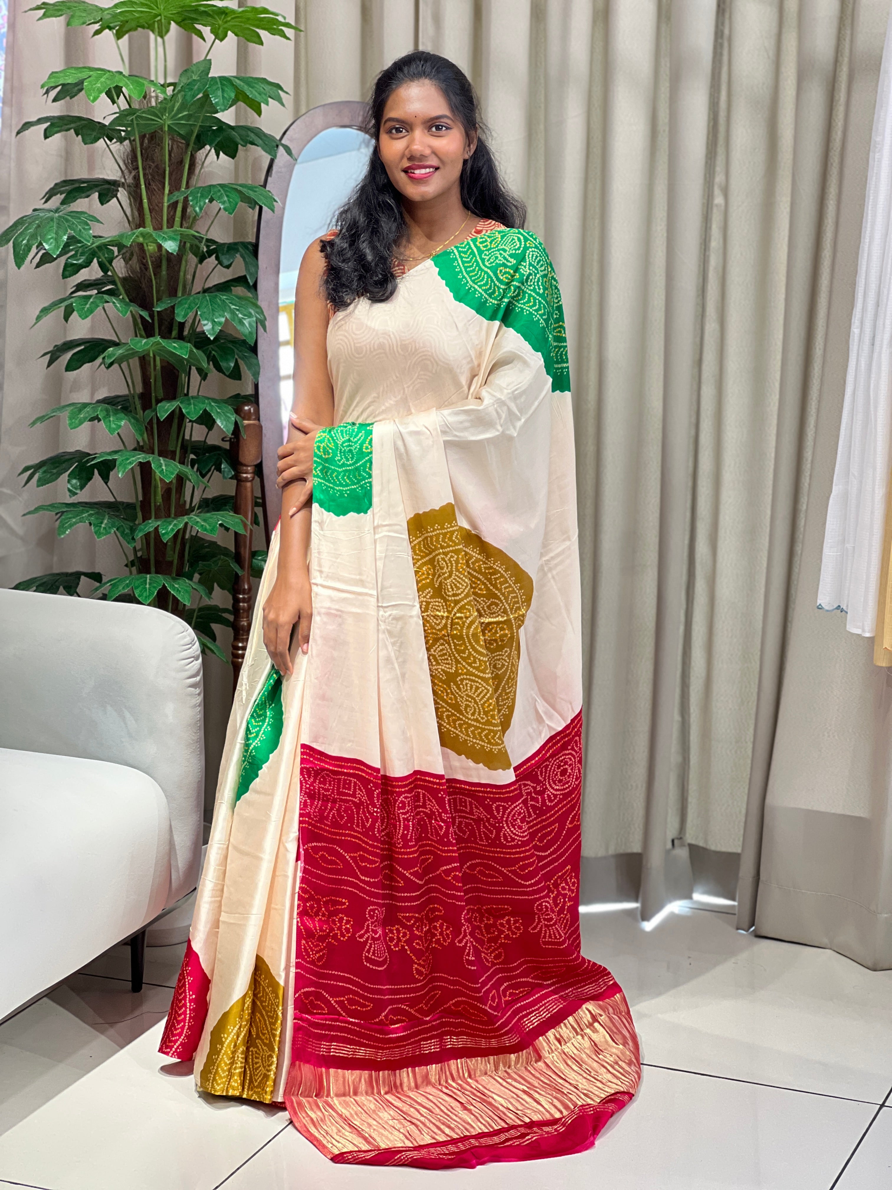 Bandhani Printed Semi Modal Saree | SSN460