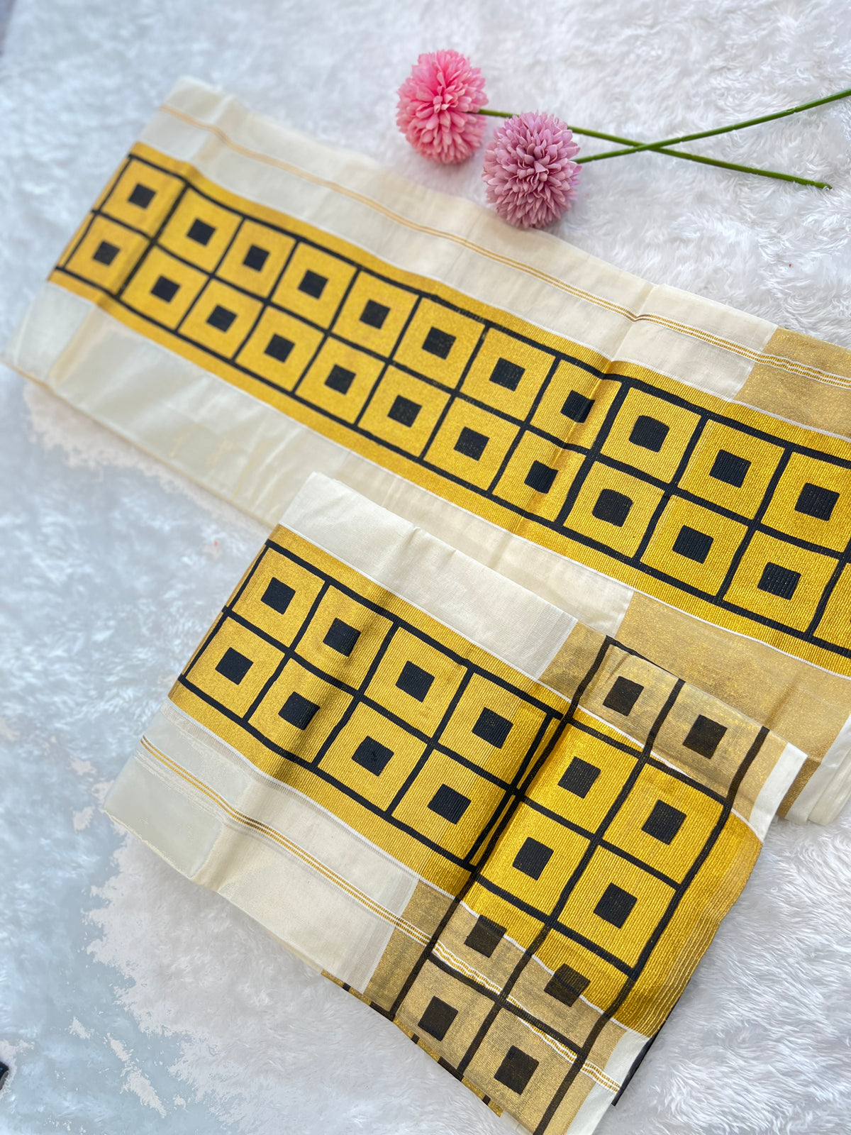Geometric Pattern Kerala Cotton Set Mundu | PMCT132