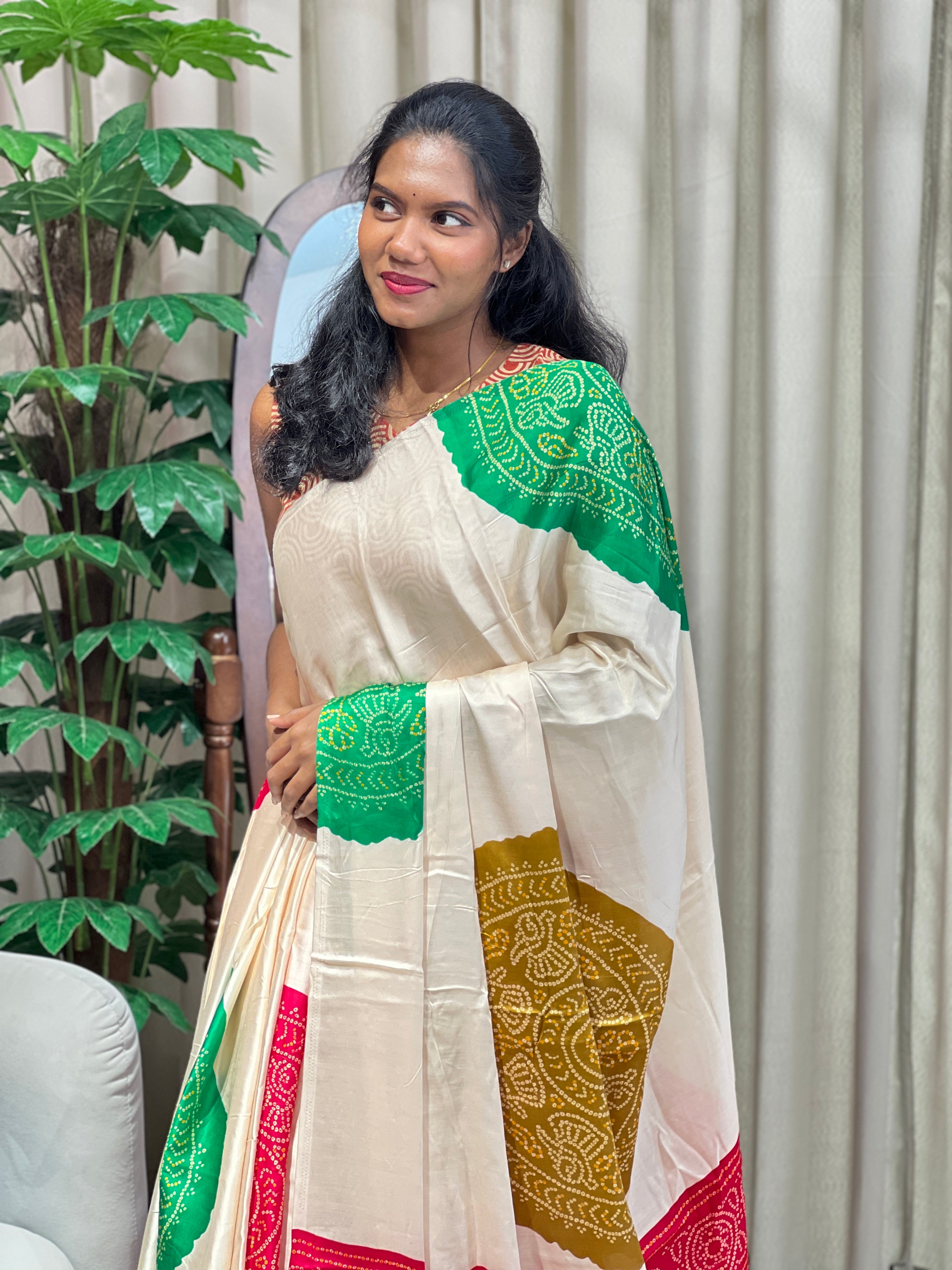 Bandhani Printed Semi Modal Saree | SSN460