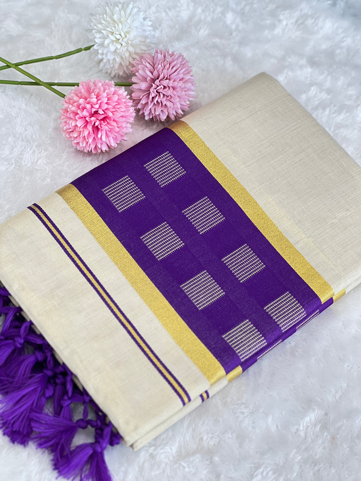Traditional Khatam Pattern Kerala Cotton Saree |PMCT129