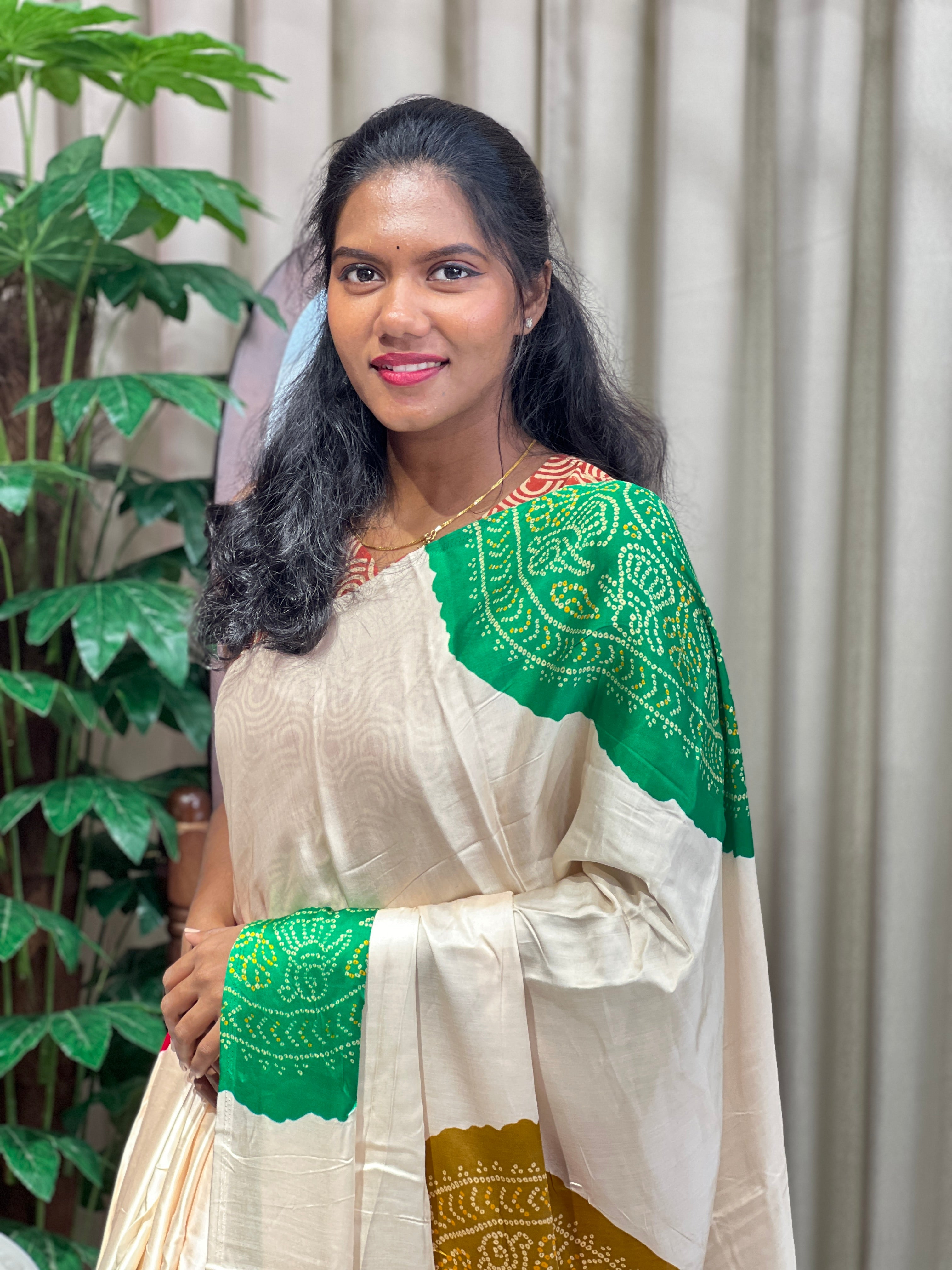 Bandhani Printed Semi Modal Saree | SSN460