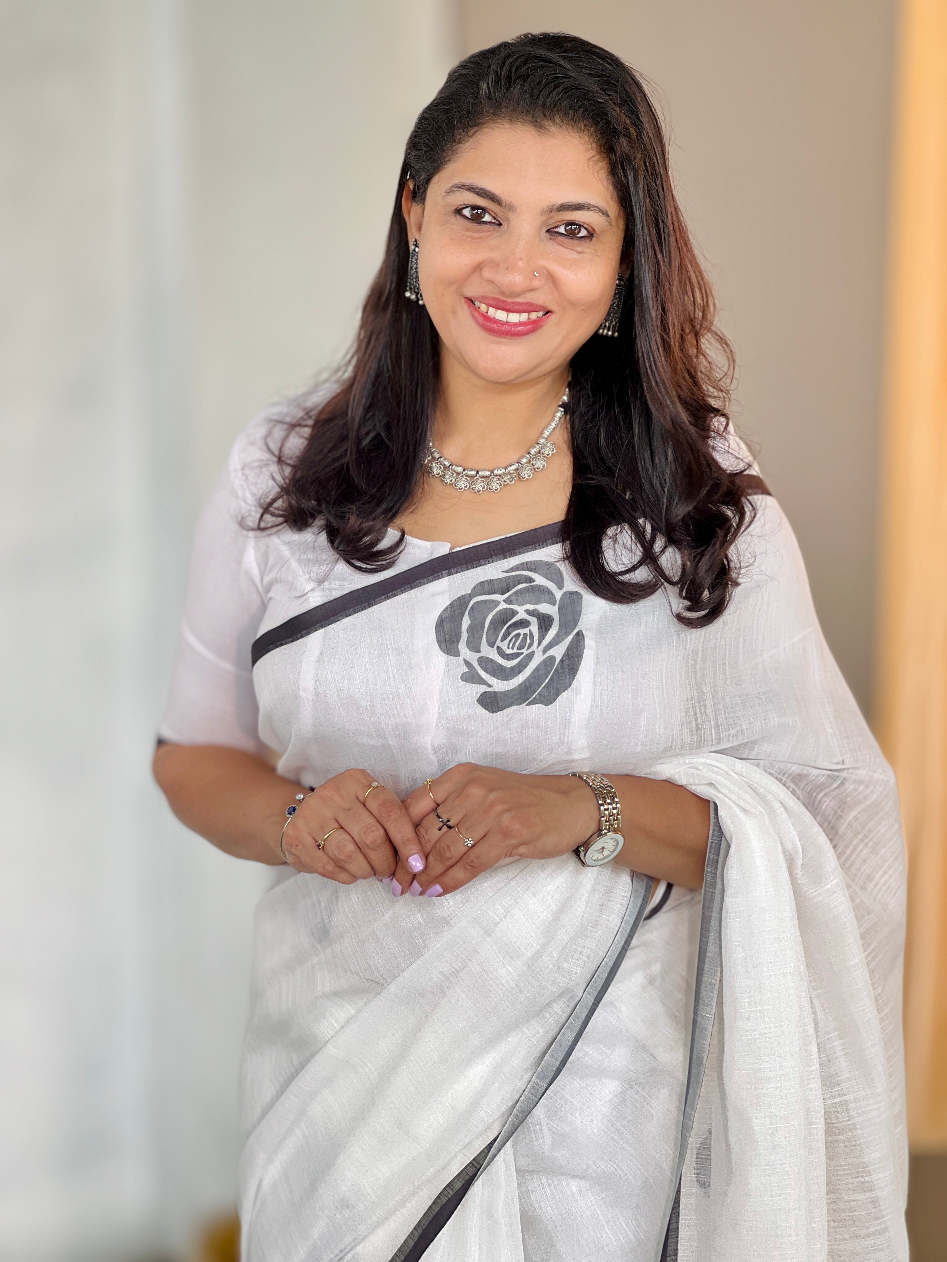 Floral Digital Printed Bhagalpuri Linen Saree | HT211