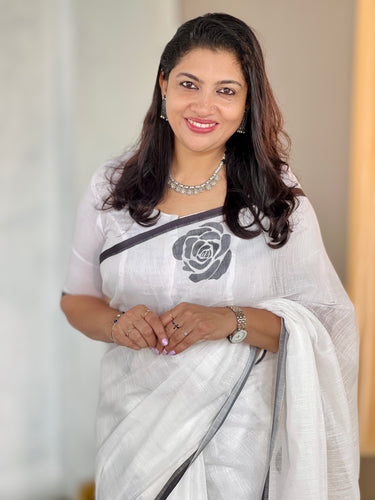 Floral Digital Printed Bhagalpuri Linen Saree | HT211