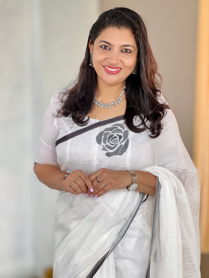 Floral Digital Printed Bhagalpuri Linen Saree | HT211