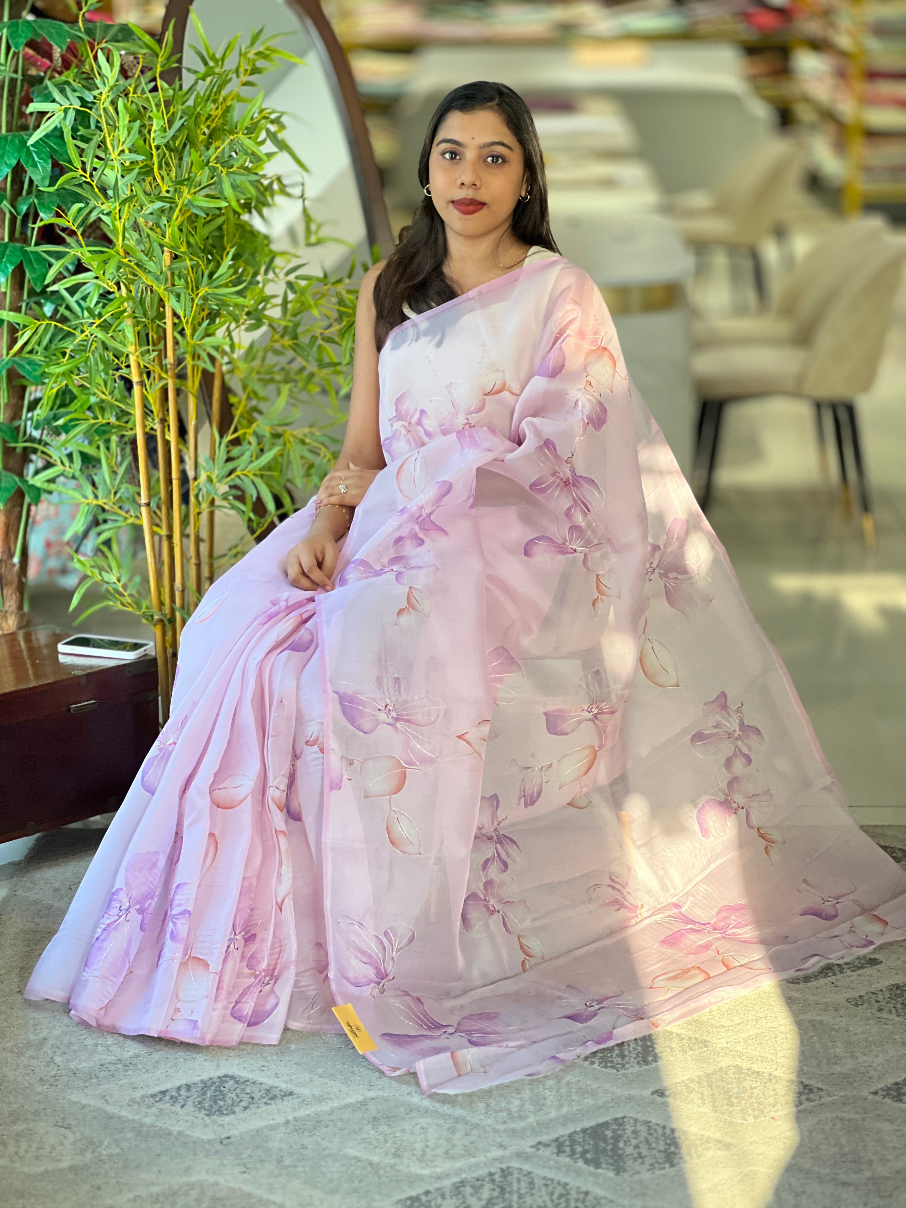 Digital Printed Floral Detailed Organza Saree | MM516