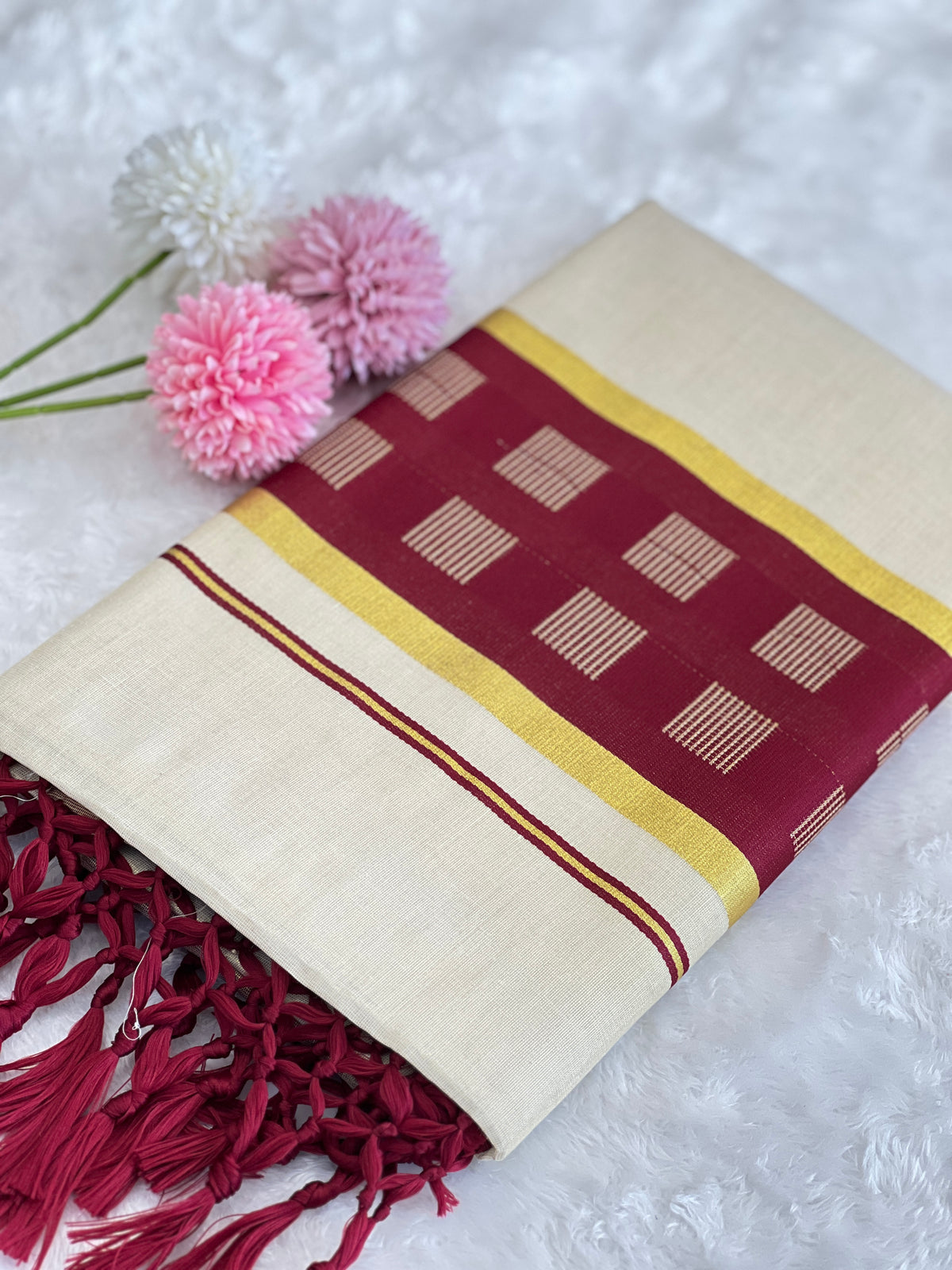 Traditional Khatam Pattern Kerala Cotton Saree | PMCT128
