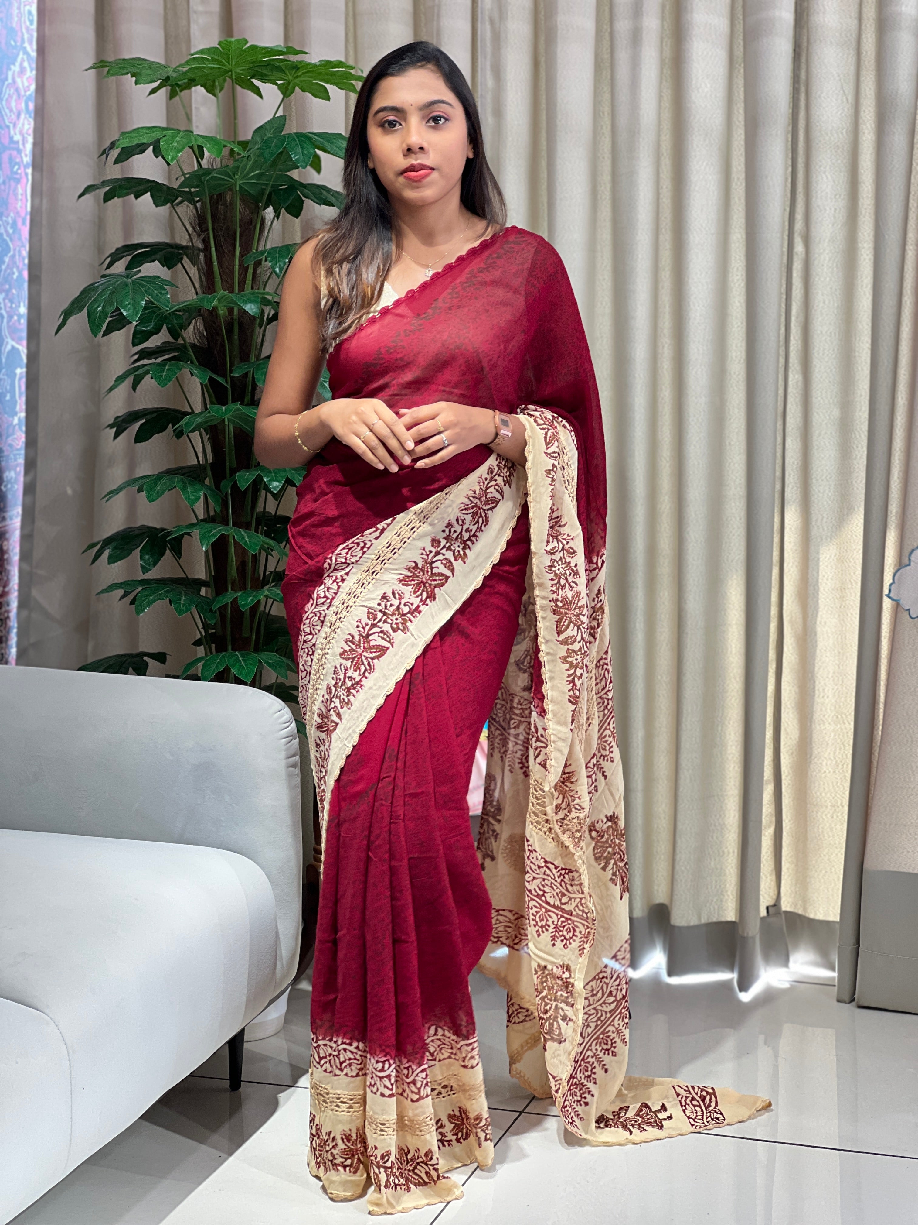 Hand Block Printed Georgette Saree | SF1421