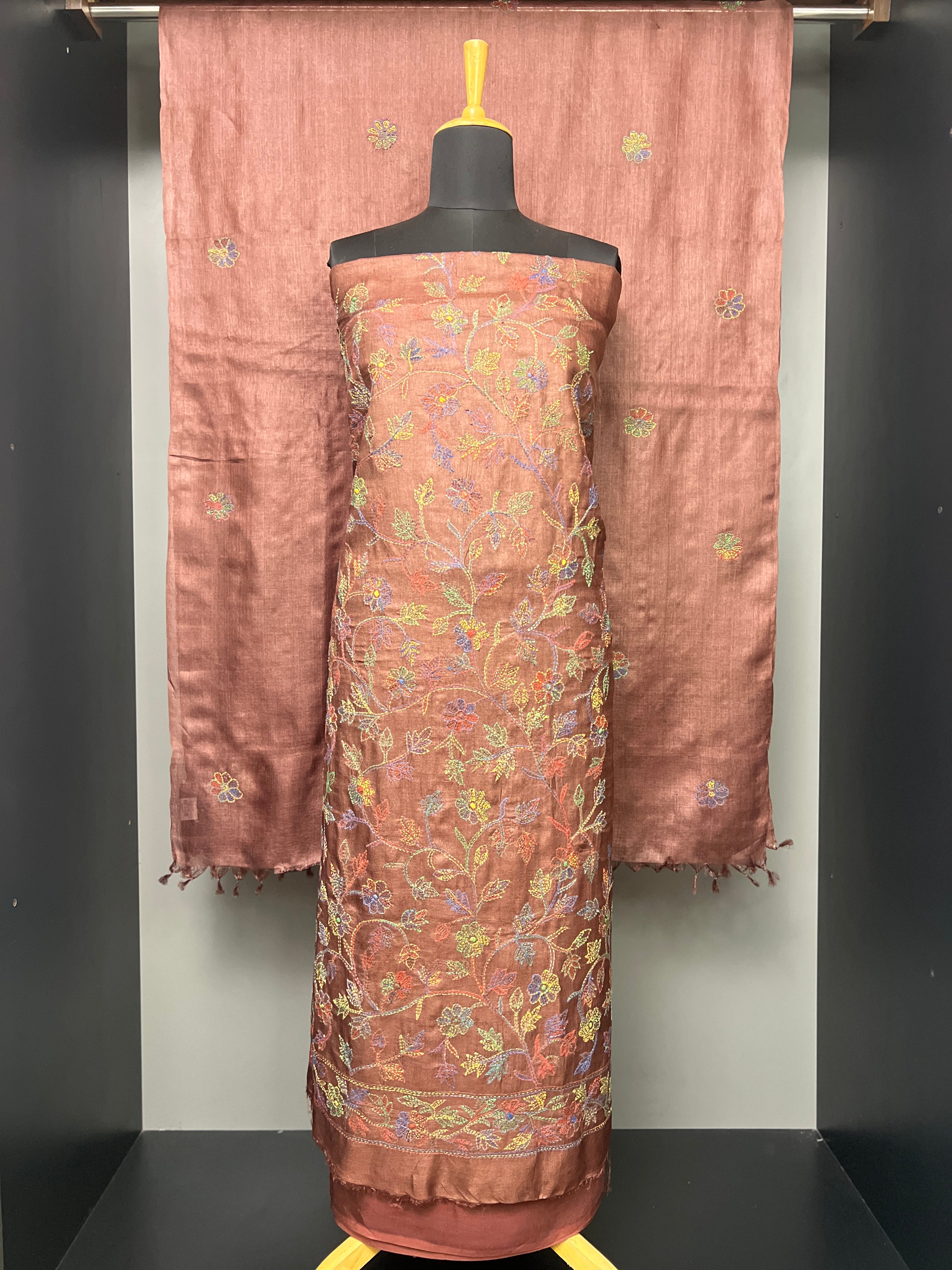 Hand Kantha Embroidery Tussar Salwar Set | SBS1159