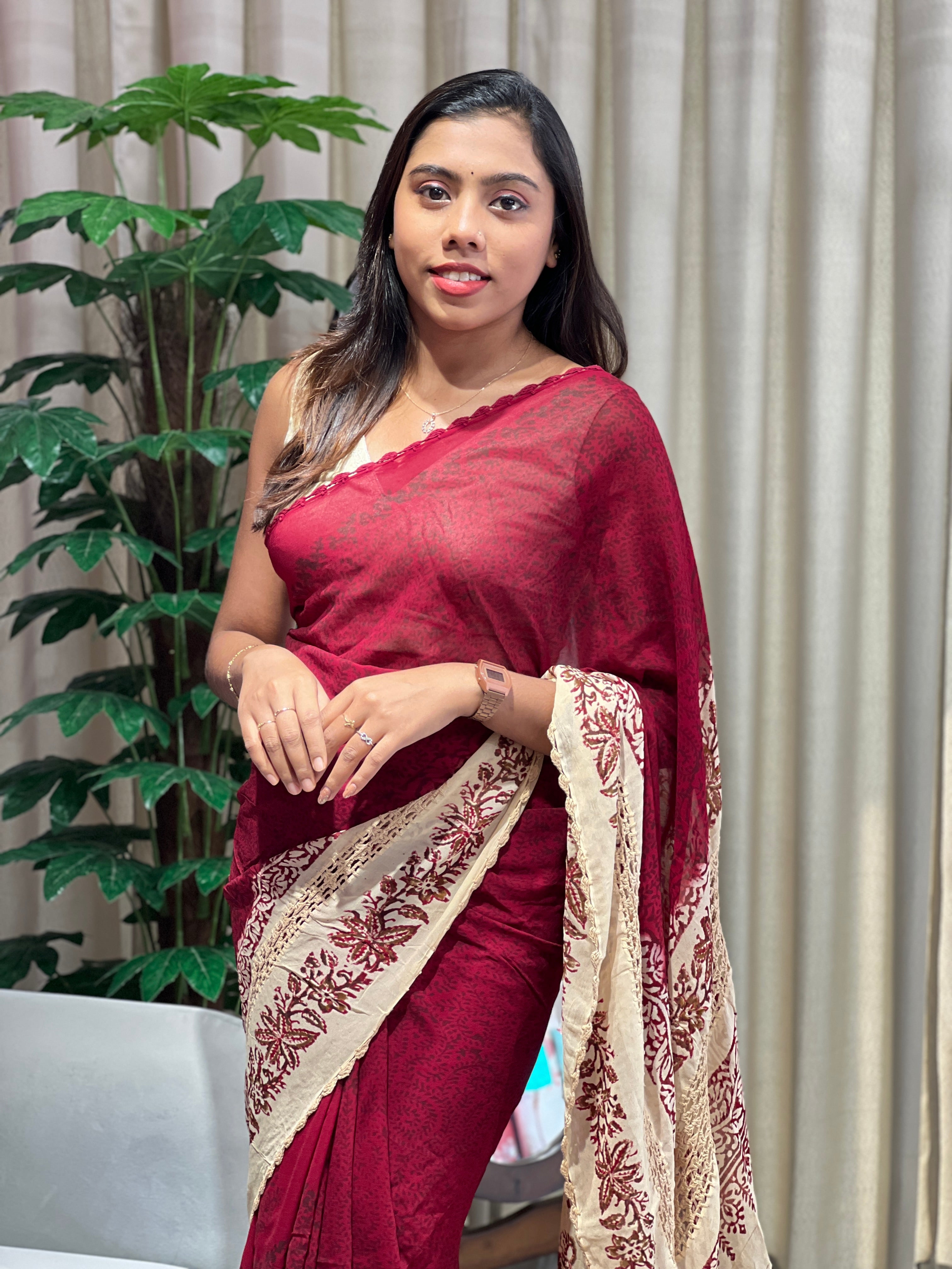 Hand Block Printed Georgette Saree | SF1421